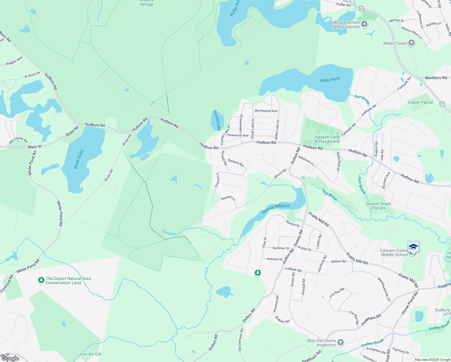 map of restaurants, bars, coffee shops, grocery stores, and more near 12 Middle Road in Sudbury