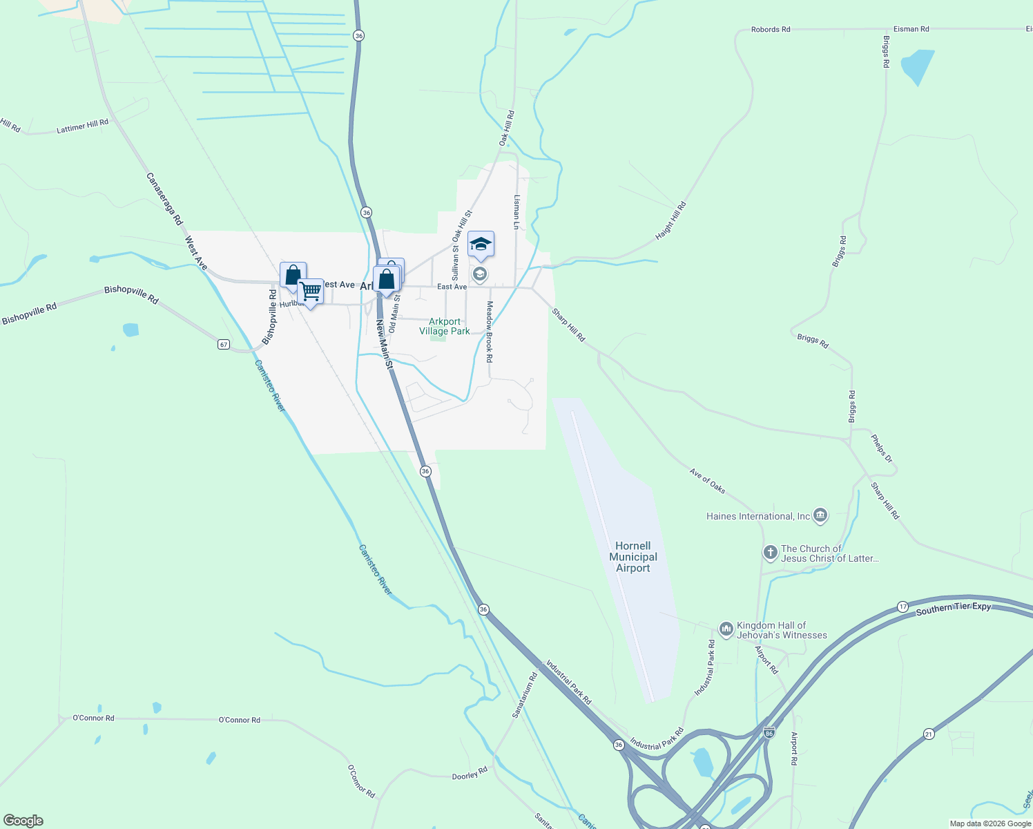 map of restaurants, bars, coffee shops, grocery stores, and more near 16 Northridge Dr in Arkport