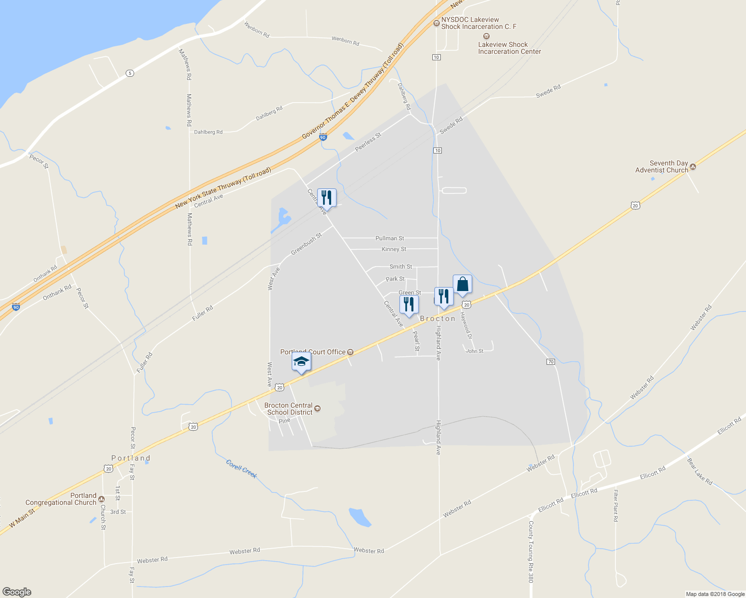 map of restaurants, bars, coffee shops, grocery stores, and more near 42 Central Ave in Brocton