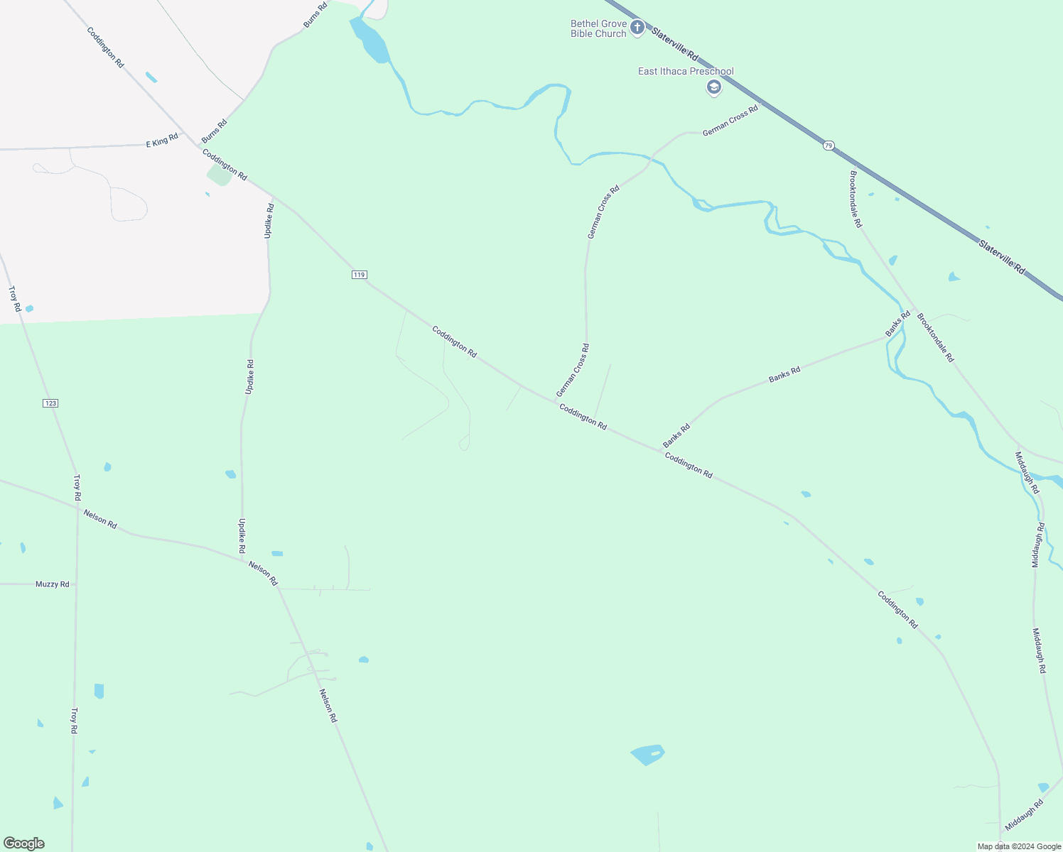 map of restaurants, bars, coffee shops, grocery stores, and more near 1058 Coddington Road in Ithaca