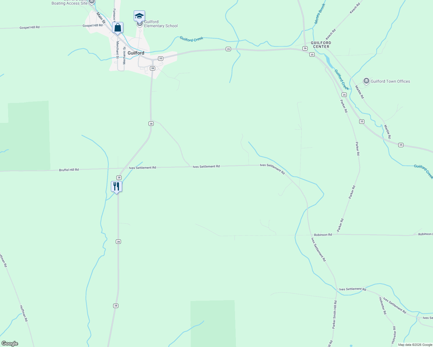 map of restaurants, bars, coffee shops, grocery stores, and more near 230 Ives Settlement Road in Bainbridge