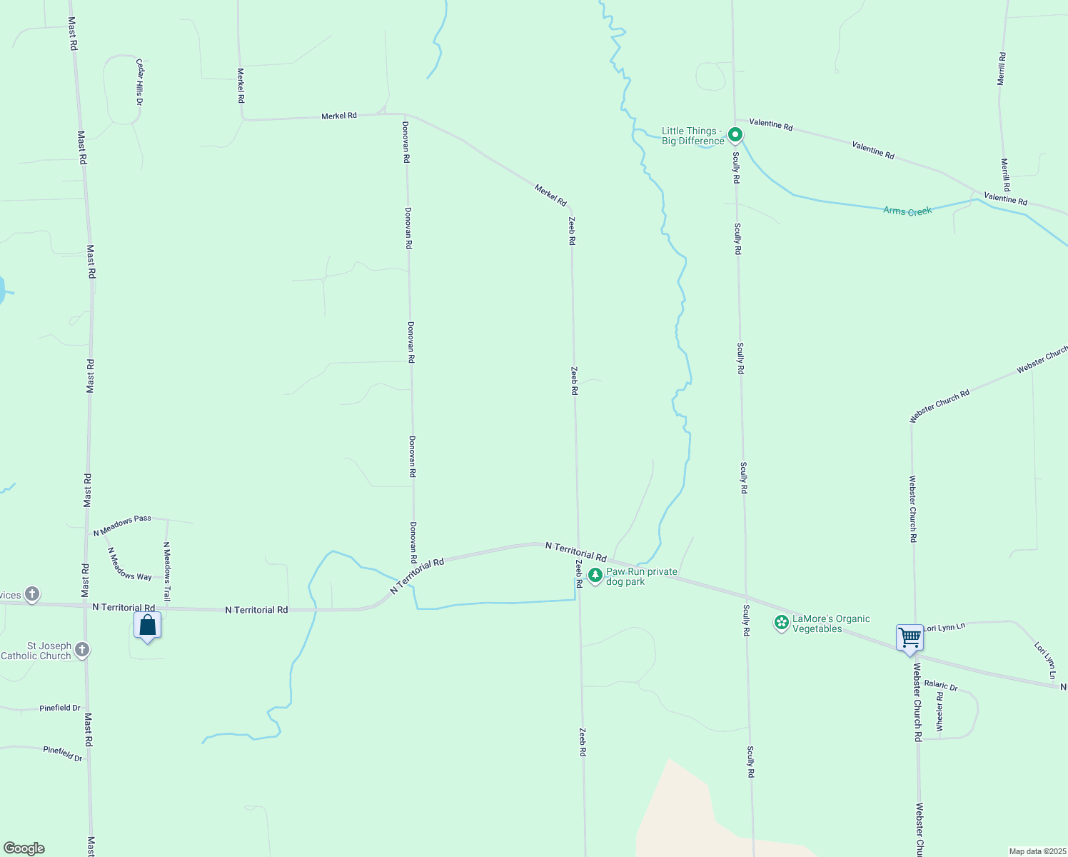 map of restaurants, bars, coffee shops, grocery stores, and more near 7483 Zeeb Road in Dexter