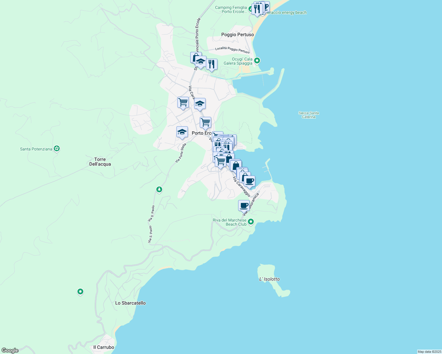 map of restaurants, bars, coffee shops, grocery stores, and more near 26 Via Fosso dell'Aiaccia in Porto Ercole