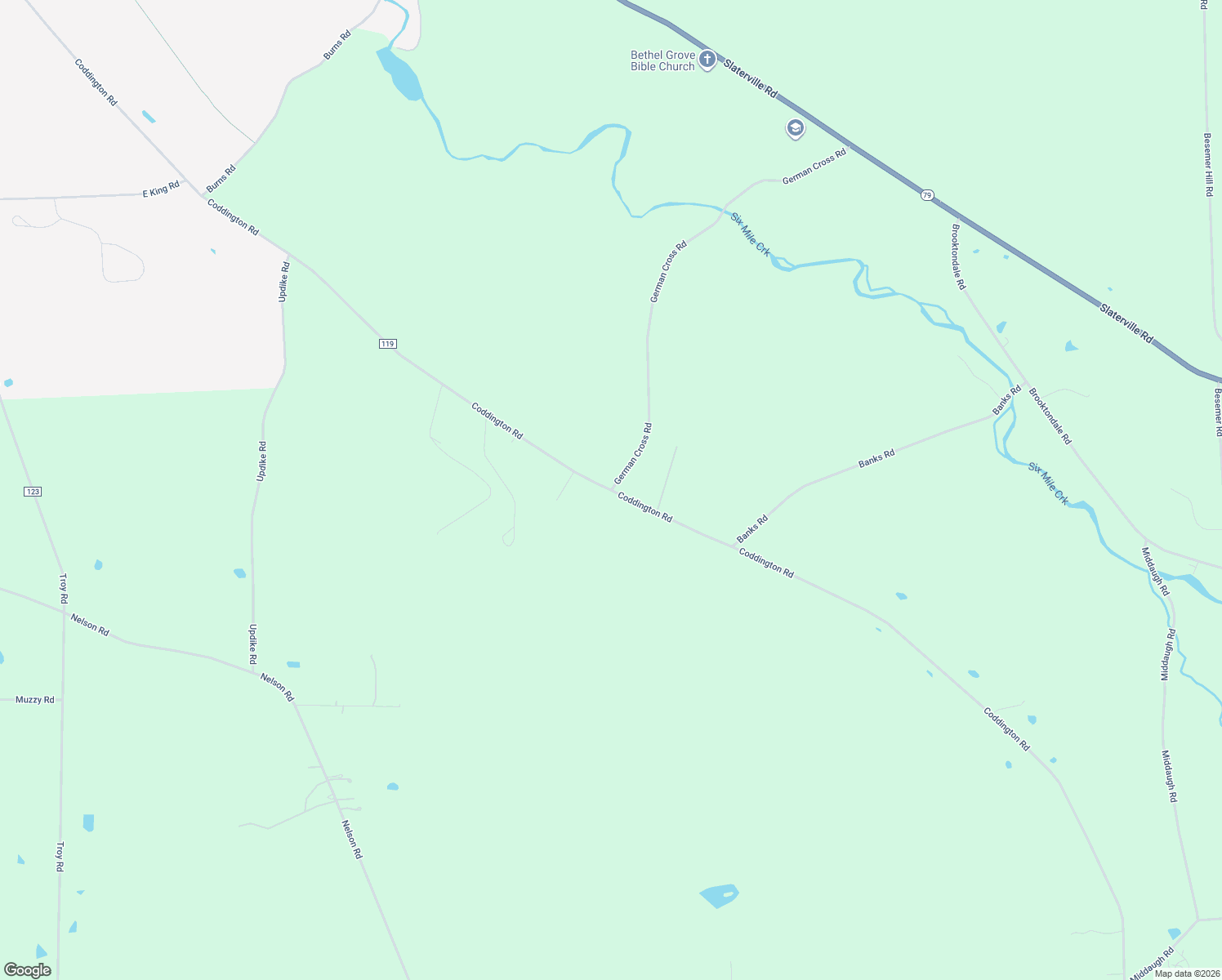 map of restaurants, bars, coffee shops, grocery stores, and more near Coddington Road & German Cross Road in Ithaca