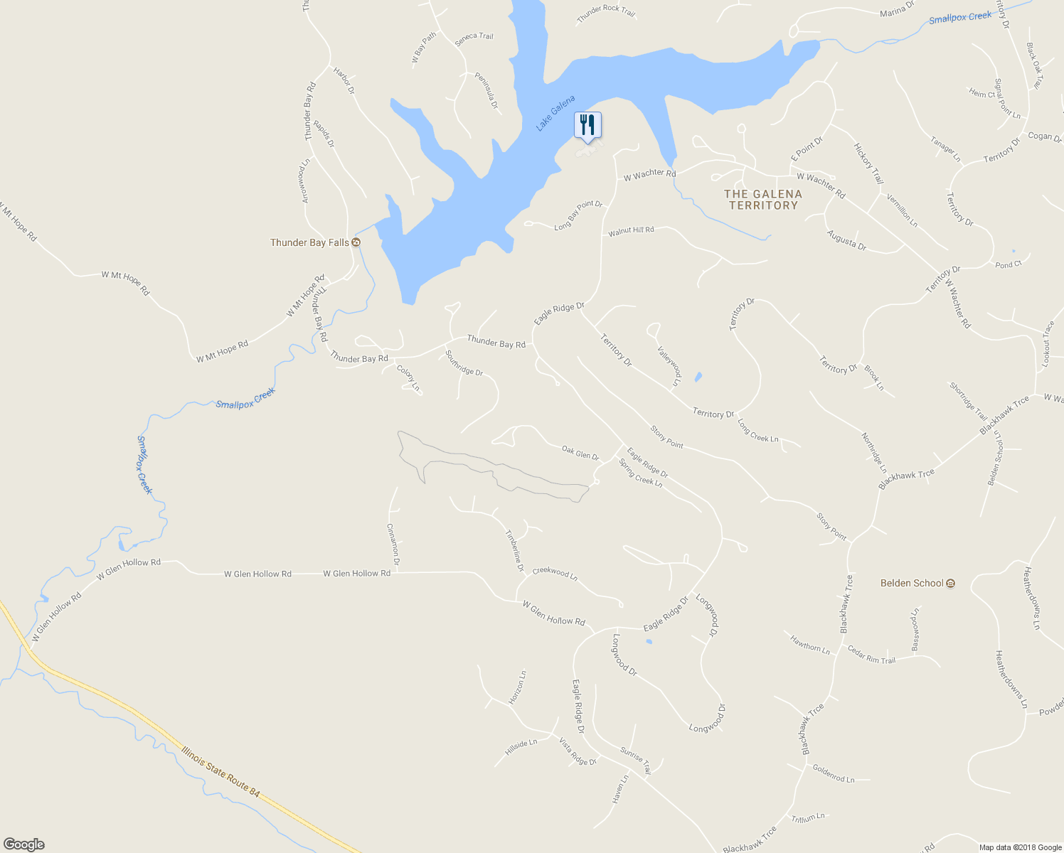 map of restaurants, bars, coffee shops, grocery stores, and more near 52 Oak Glen Drive in Galena