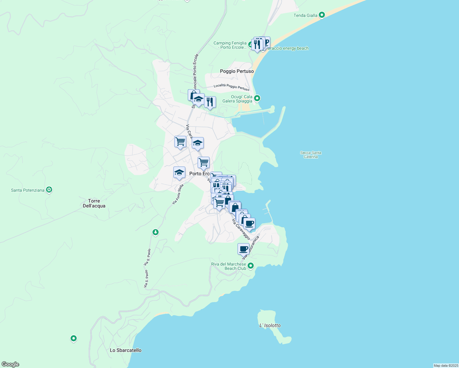 map of restaurants, bars, coffee shops, grocery stores, and more near 39 Via Filippo II in Provincia di Grosseto