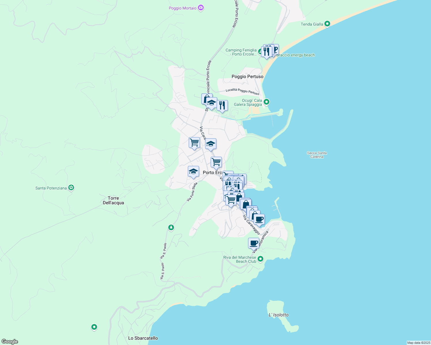 map of restaurants, bars, coffee shops, grocery stores, and more near in Porto Ercole