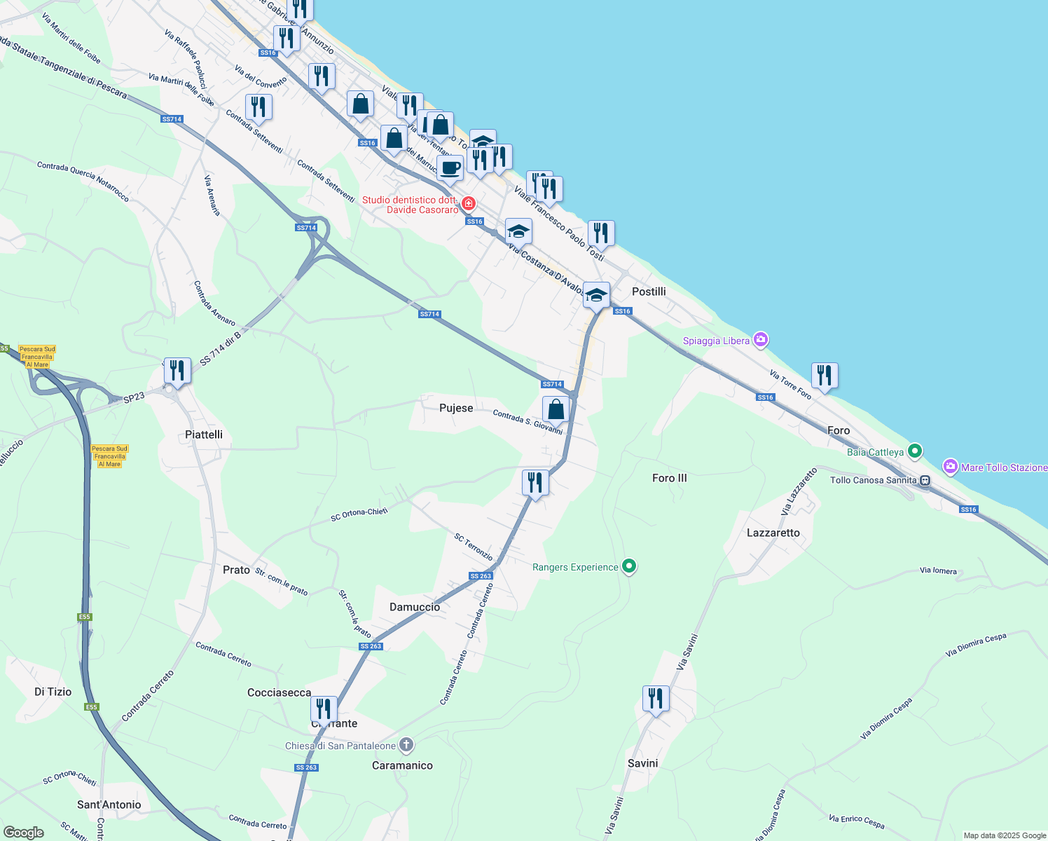map of restaurants, bars, coffee shops, grocery stores, and more near 2E Contrada San Giovanni in Francavilla al Mare