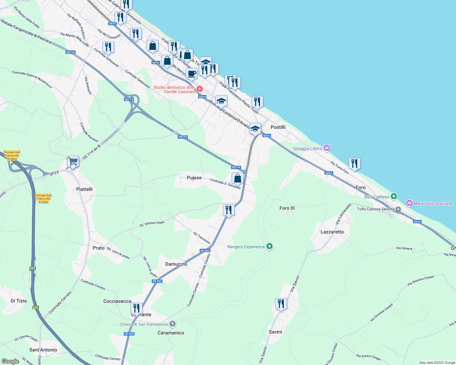 map of restaurants, bars, coffee shops, grocery stores, and more near 2E Contrada San Giovanni in Francavilla al Mare