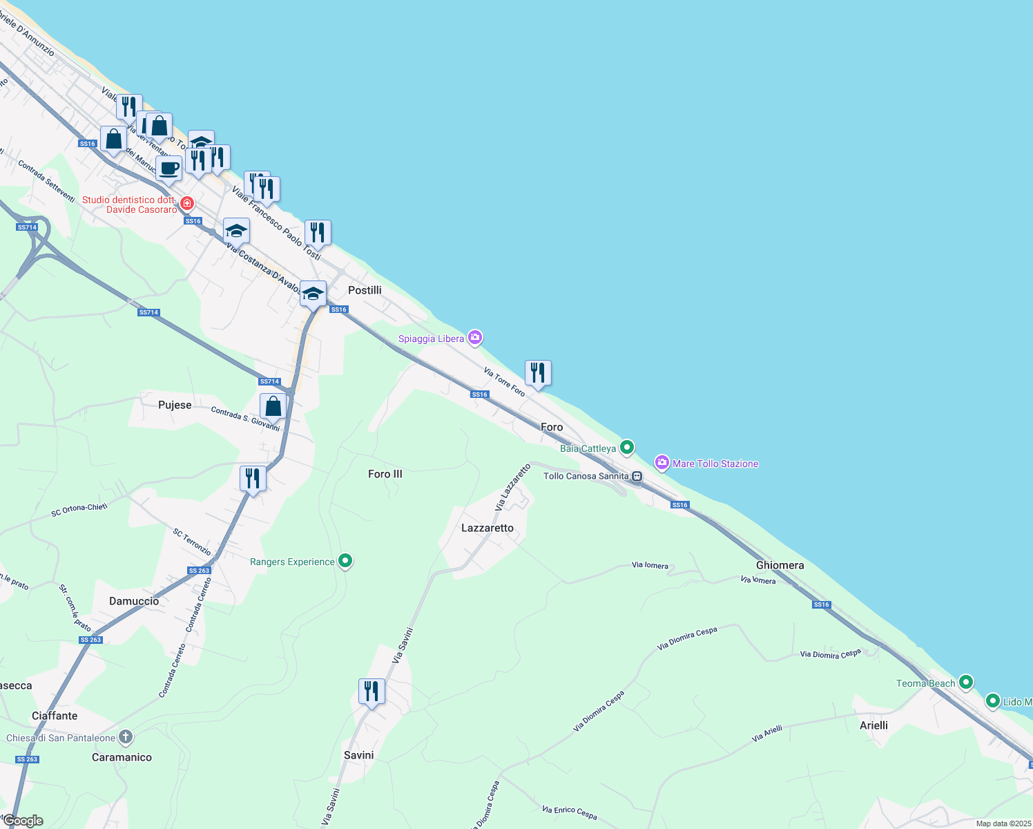 map of restaurants, bars, coffee shops, grocery stores, and more near 64 Via Adriatica Sud in Foro