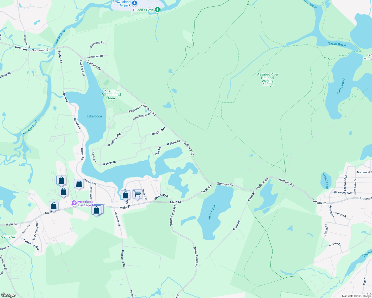 map of restaurants, bars, coffee shops, grocery stores, and more near 8 Dawes Road in Stow