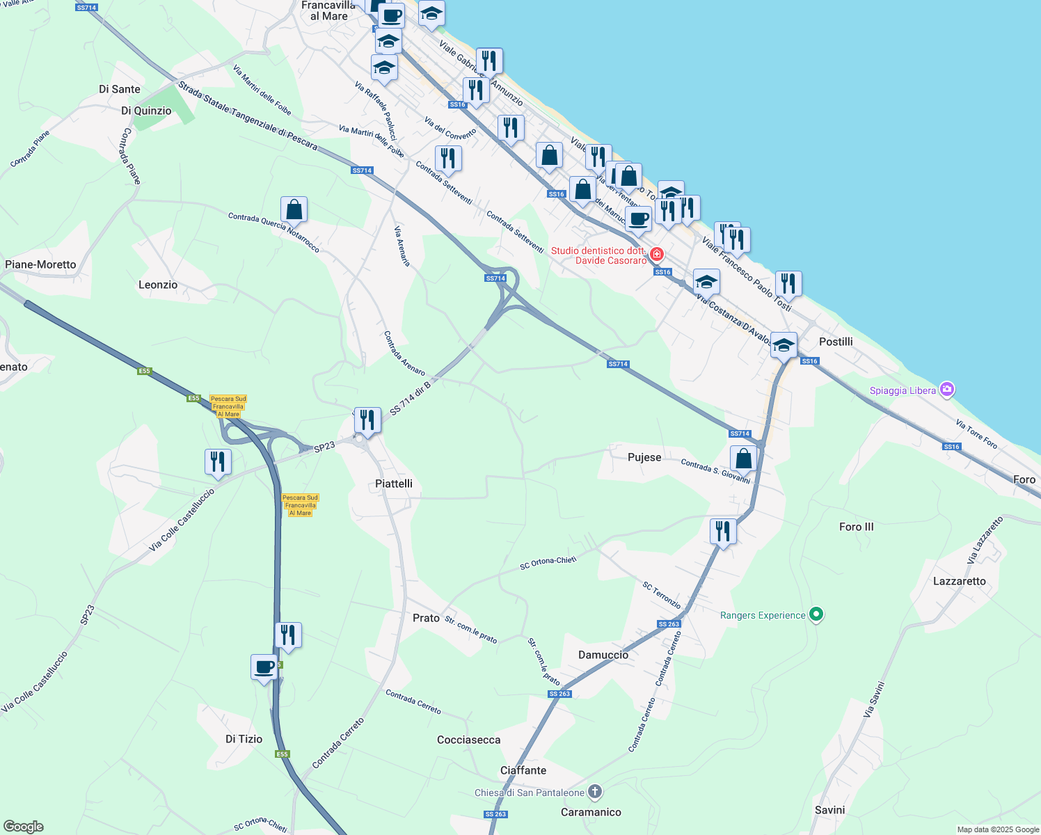 map of restaurants, bars, coffee shops, grocery stores, and more near 7 Contrada Arenaro in Chieti