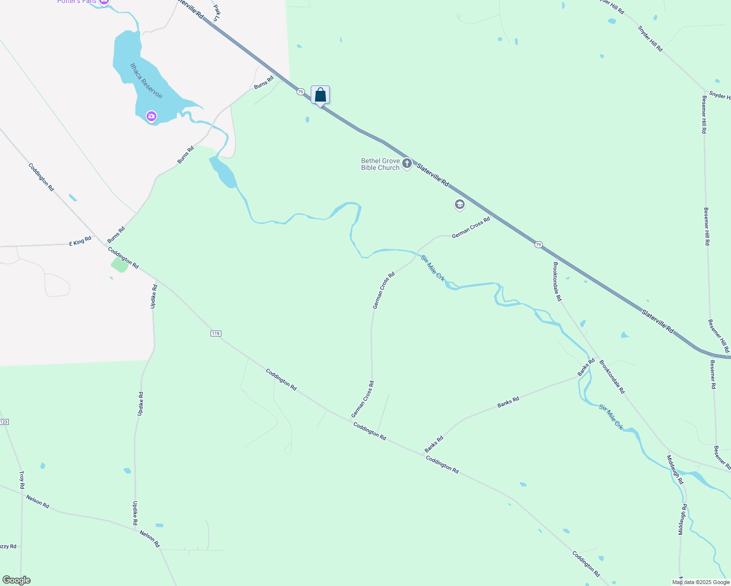 map of restaurants, bars, coffee shops, grocery stores, and more near 130 German Cross Road in Ithaca