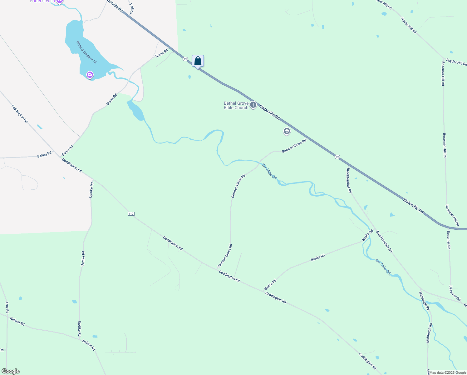 map of restaurants, bars, coffee shops, grocery stores, and more near 130 German Cross Road in Ithaca