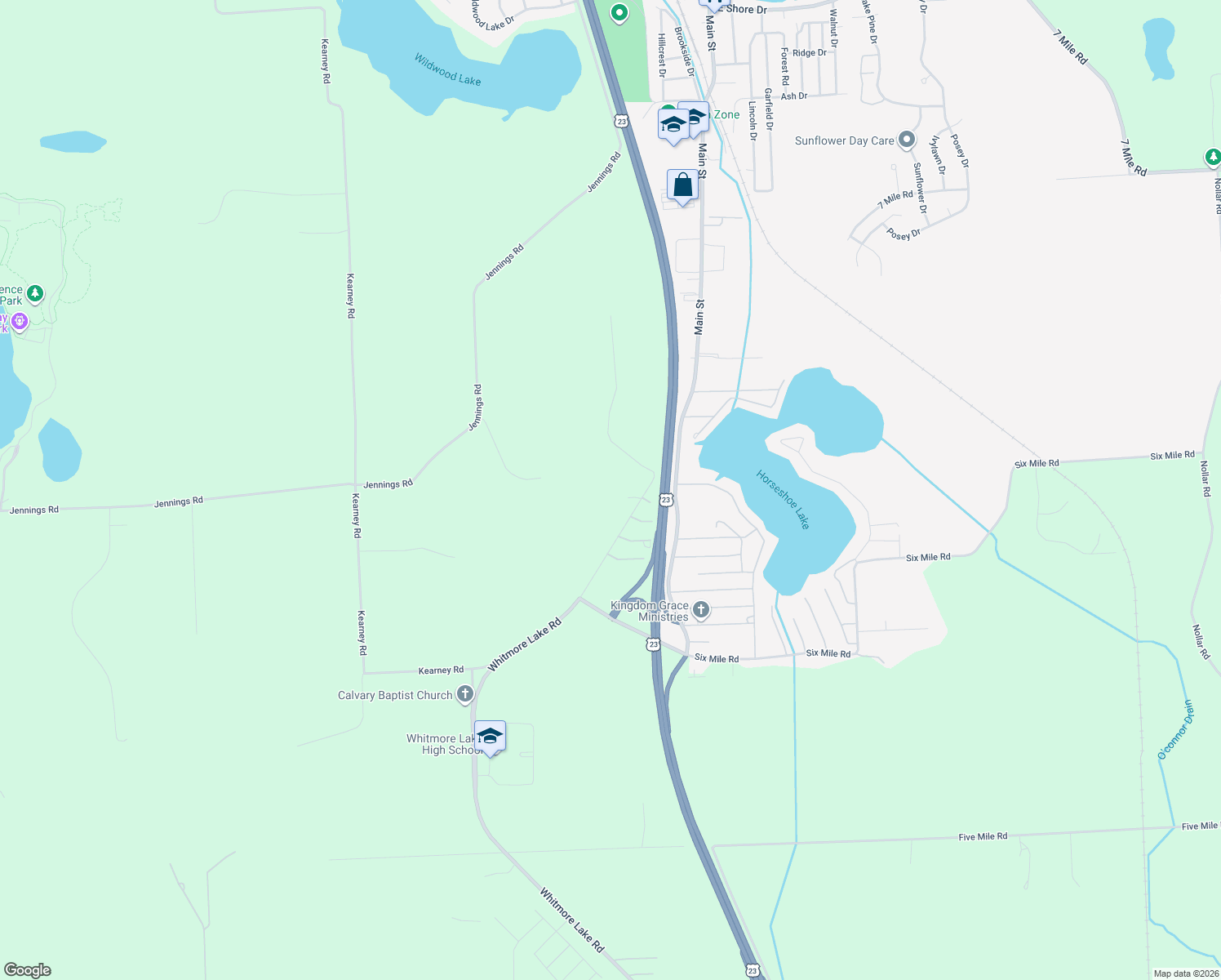 map of restaurants, bars, coffee shops, grocery stores, and more near 7983 Coyle Road in Whitmore Lake