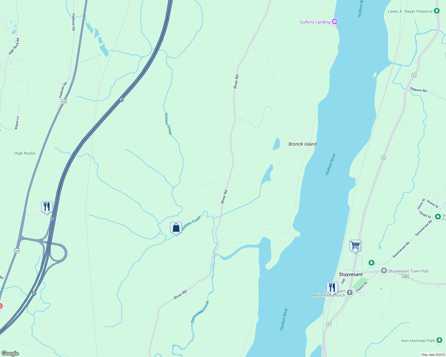 map of restaurants, bars, coffee shops, grocery stores, and more near 1099 River Rd in Greene