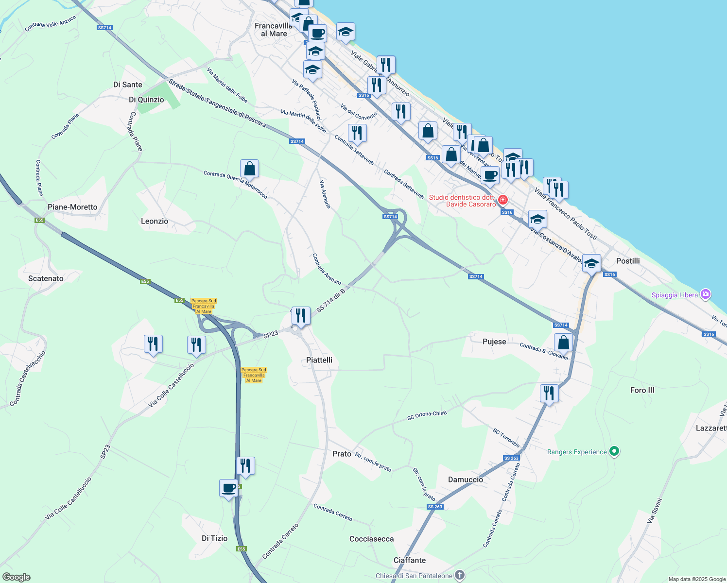 map of restaurants, bars, coffee shops, grocery stores, and more near 7 Contrada Arenaro in Provincia di Chieti