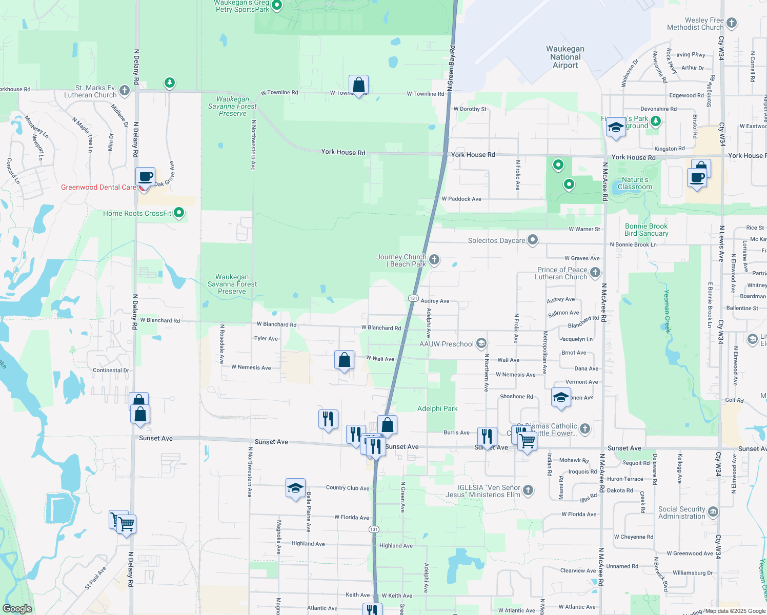 map of restaurants, bars, coffee shops, grocery stores, and more near 12938 West Sallmon Avenue in Beach Park