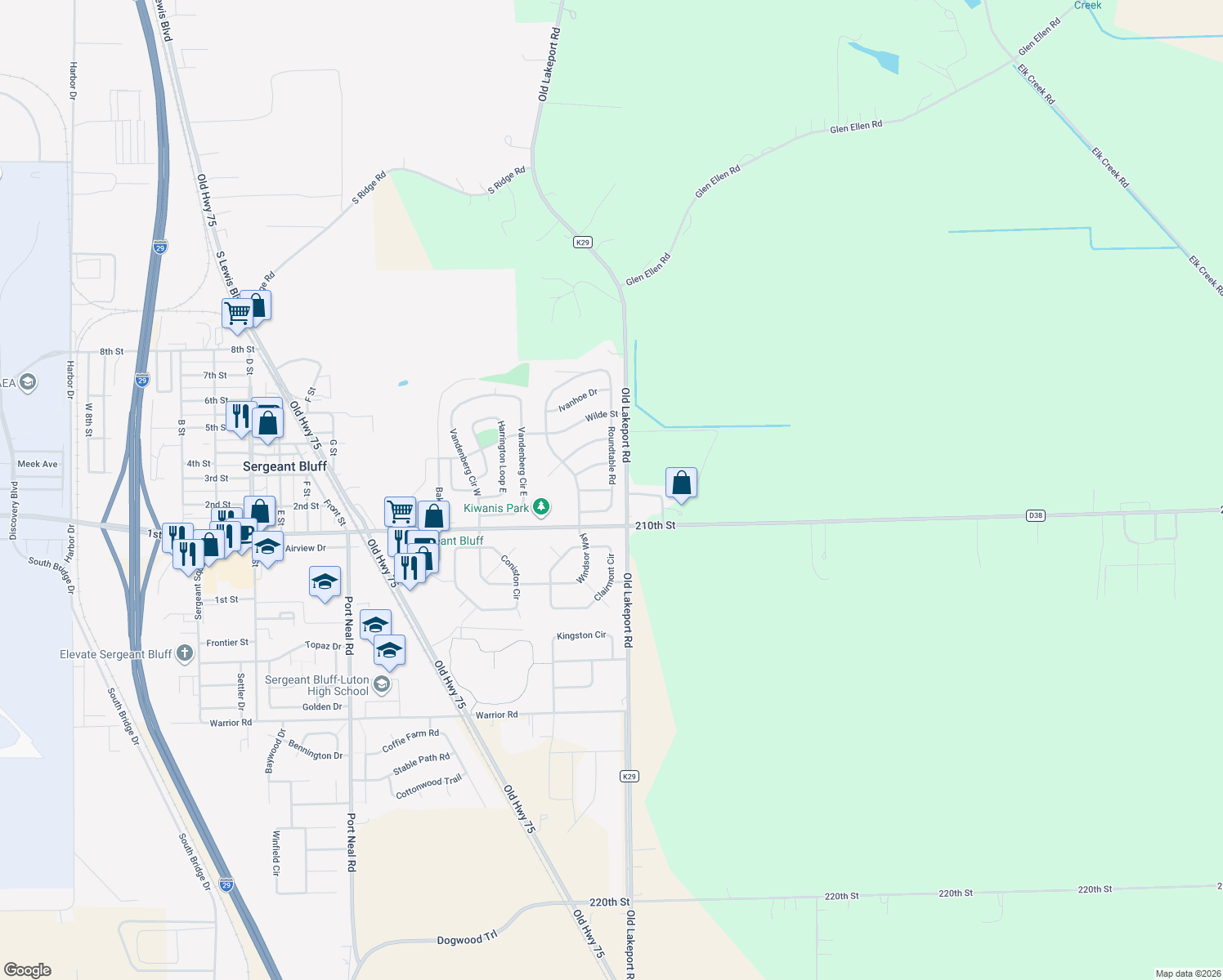 map of restaurants, bars, coffee shops, grocery stores, and more near 2398 Cardiff Rd in Sergeant Bluff