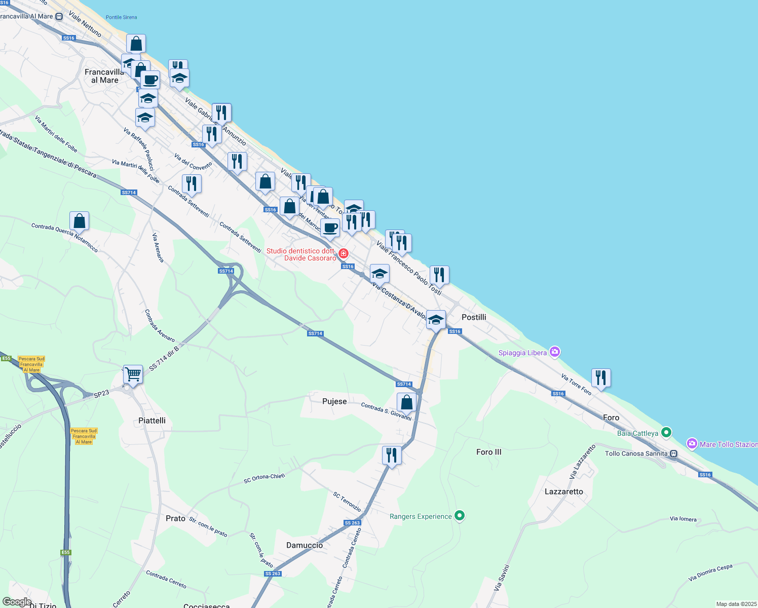 map of restaurants, bars, coffee shops, grocery stores, and more near 41 Contrada Foro in Francavilla al Mare