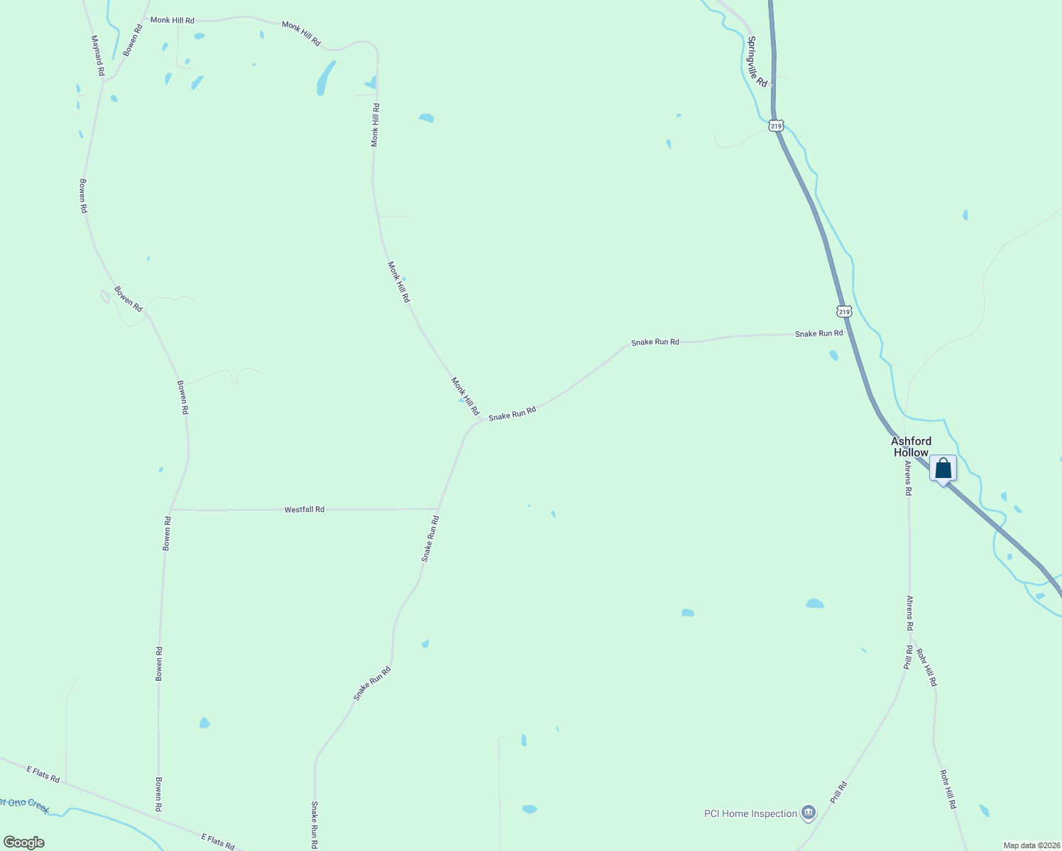 map of restaurants, bars, coffee shops, grocery stores, and more near 9358 Snake Run Road in East Otto