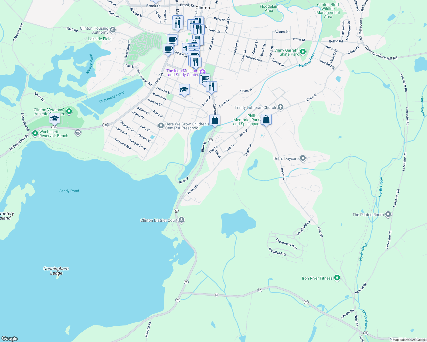 map of restaurants, bars, coffee shops, grocery stores, and more near 295 Wilson Street in Clinton