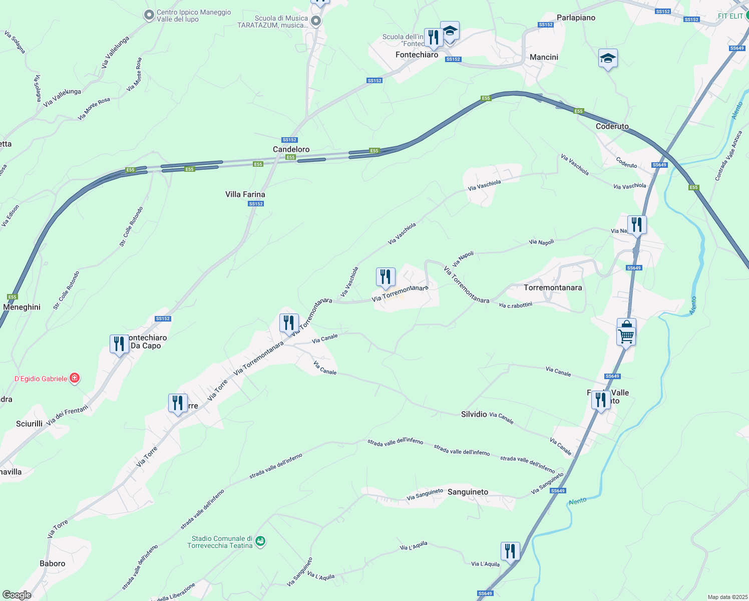 map of restaurants, bars, coffee shops, grocery stores, and more near 40 Via Torremontanara in Cianchetta