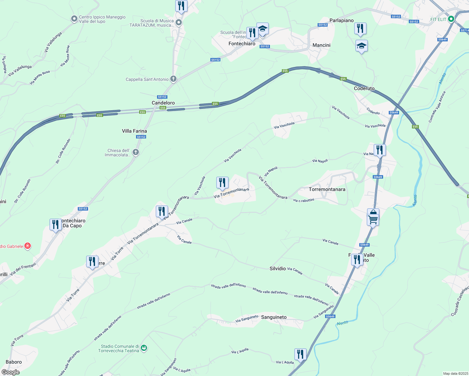 map of restaurants, bars, coffee shops, grocery stores, and more near 123 Via Torremontanara in Cianchetta