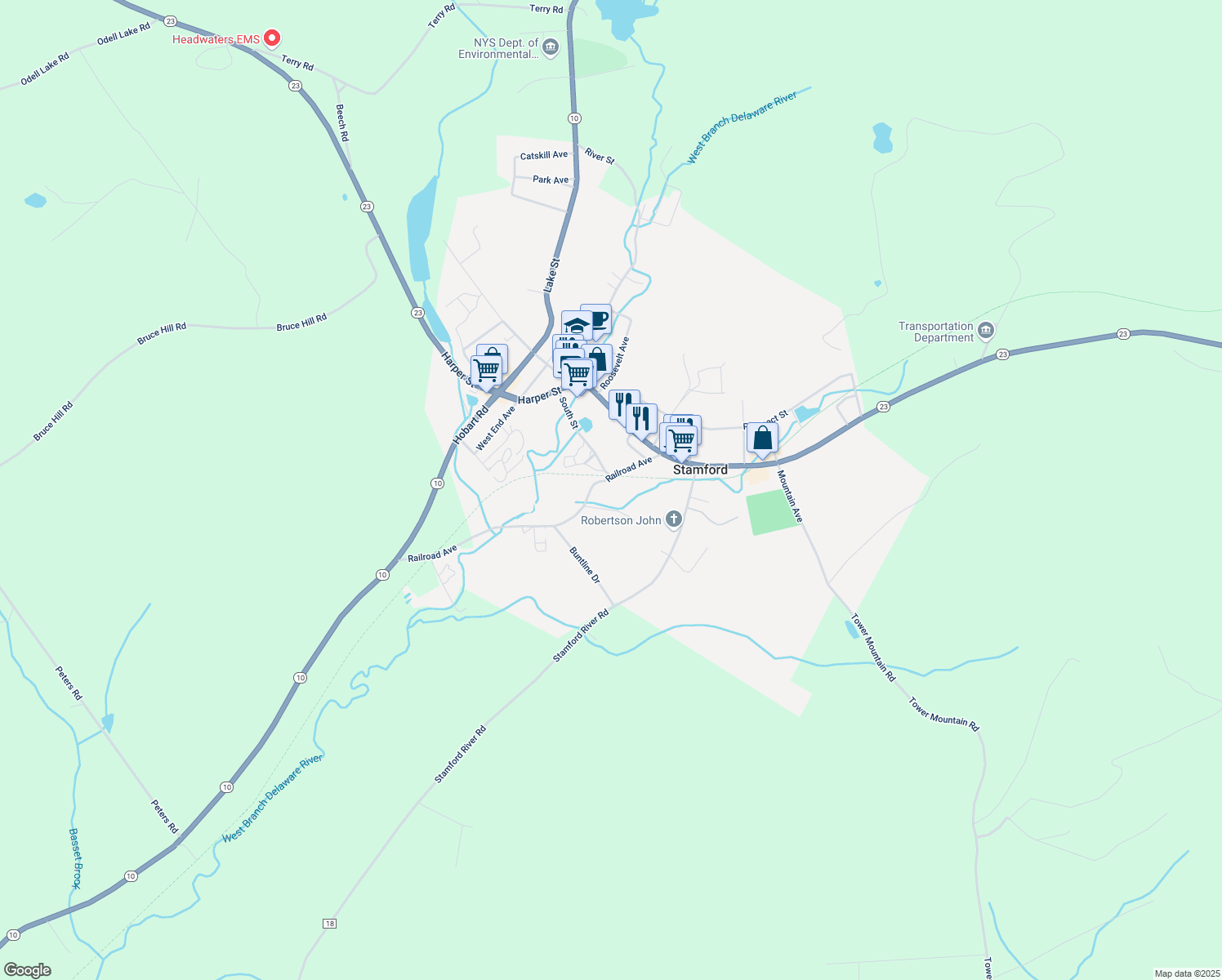 map of restaurants, bars, coffee shops, grocery stores, and more near 23 Railroad Ave in Stamford