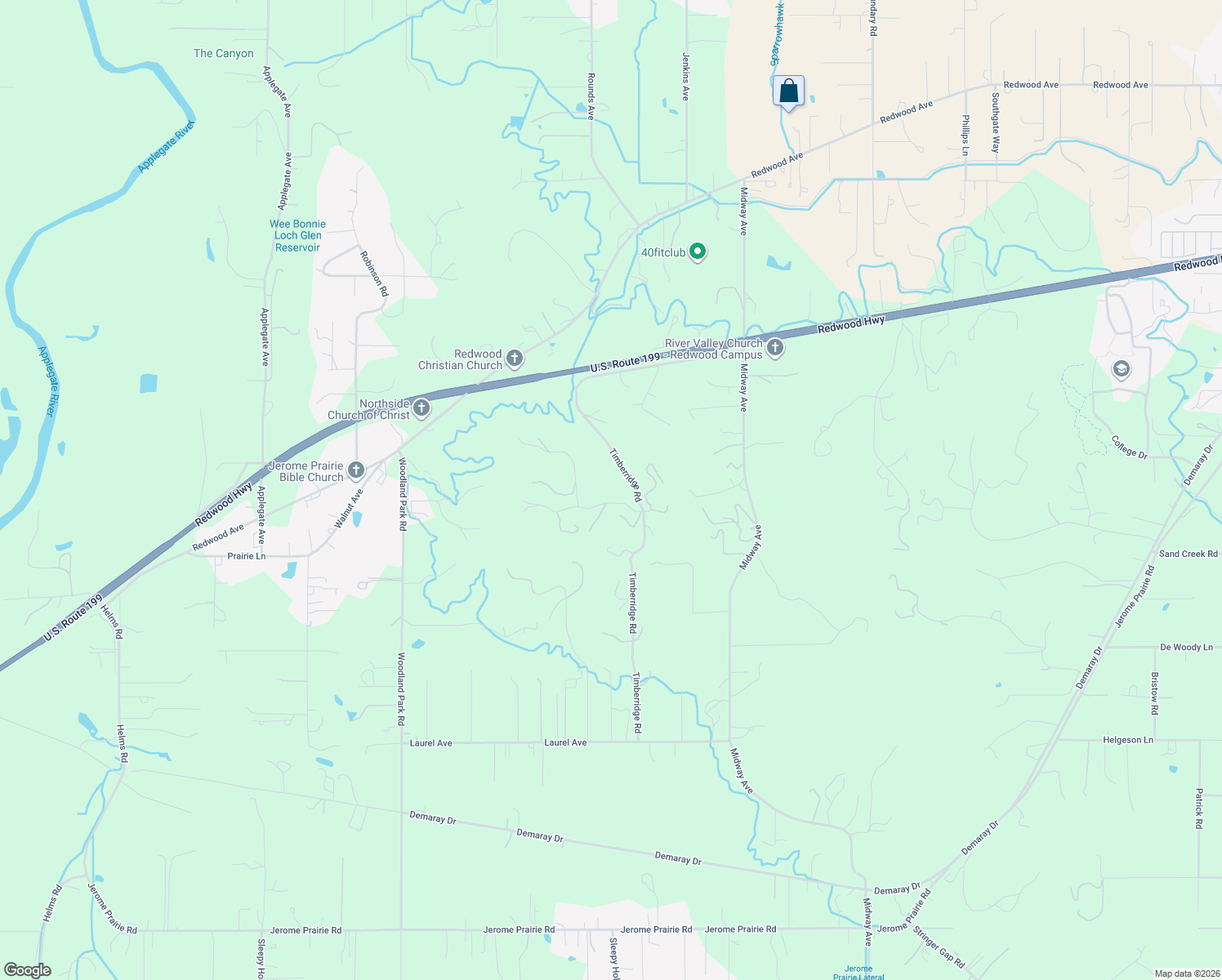 map of restaurants, bars, coffee shops, grocery stores, and more near 170 Pine Ridge Drive in Grants Pass