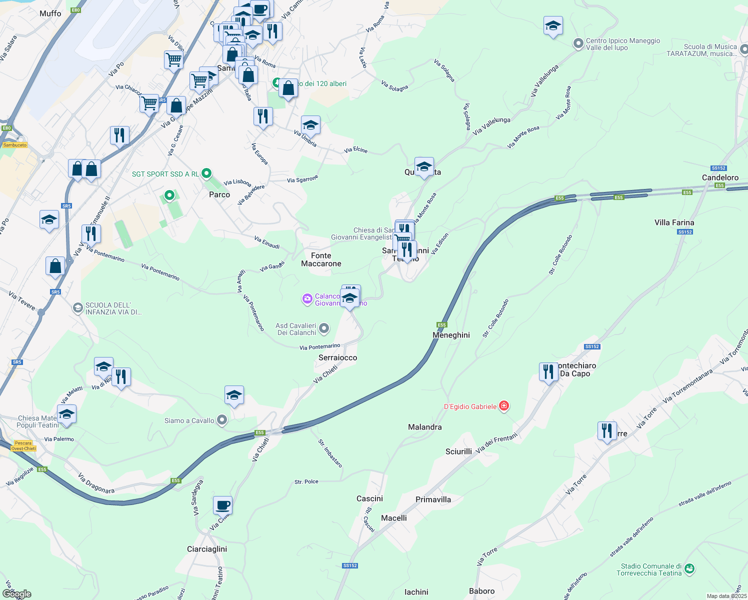 map of restaurants, bars, coffee shops, grocery stores, and more near 57 Corso Marconi in Provincia di Chieti