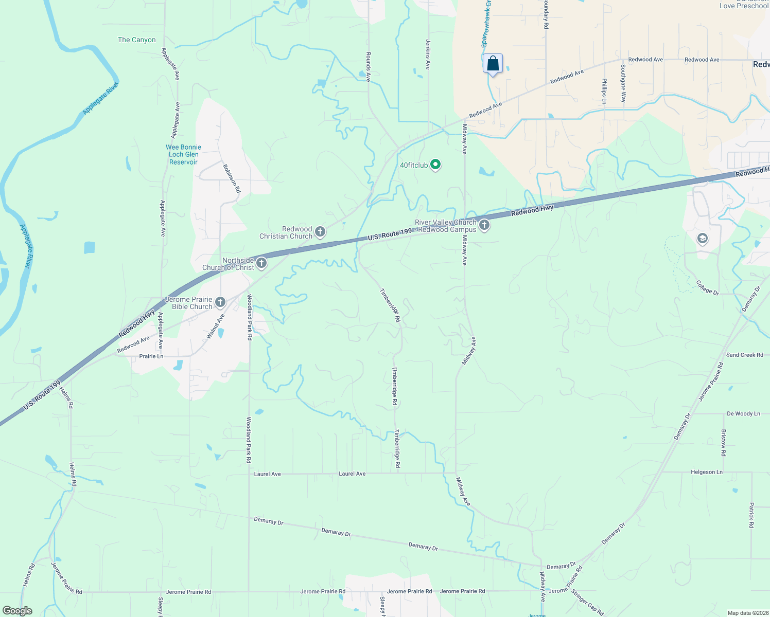 map of restaurants, bars, coffee shops, grocery stores, and more near 170 Pine Ridge Drive in Grants Pass