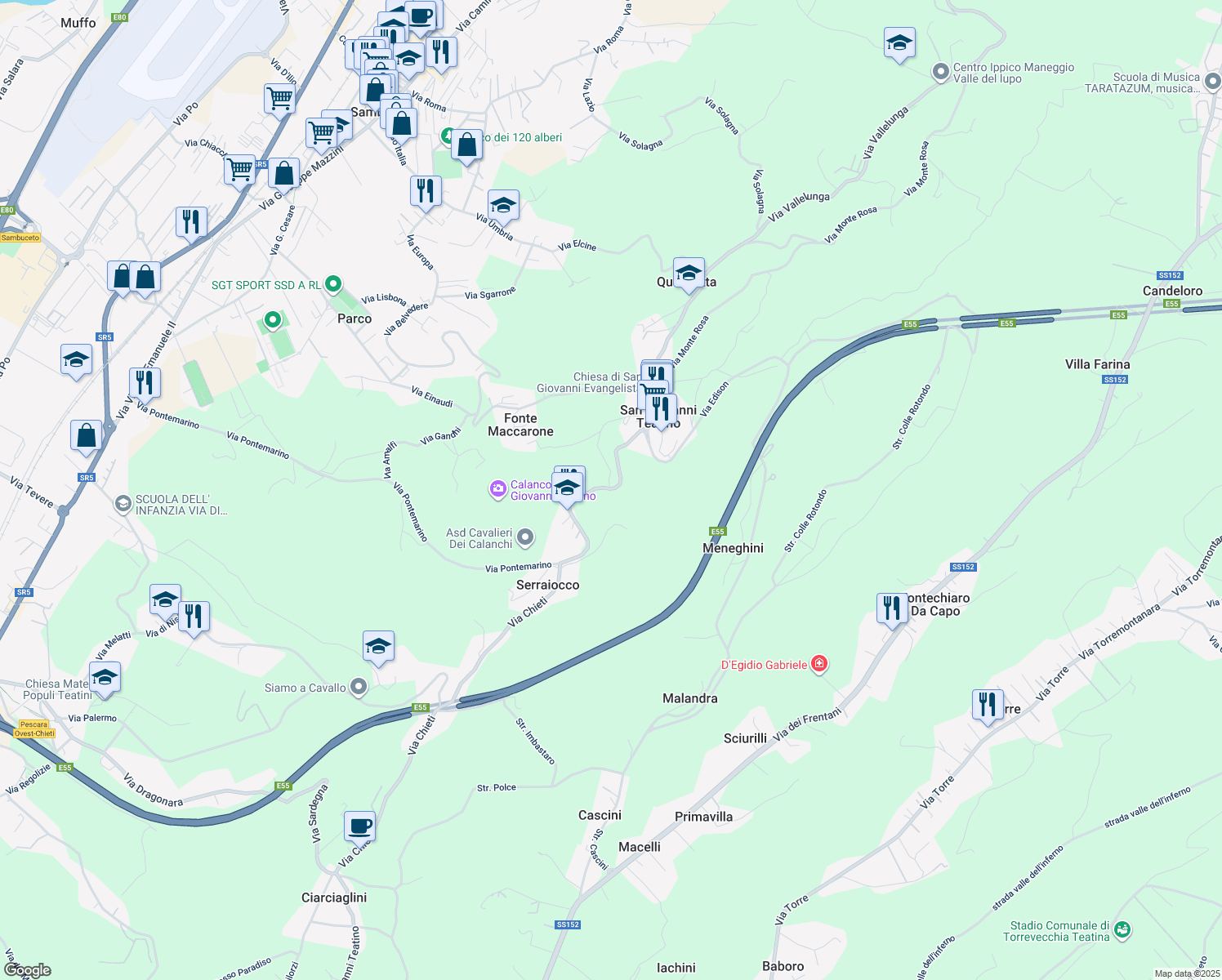 map of restaurants, bars, coffee shops, grocery stores, and more near 57 Corso Marconi in Provincia di Chieti