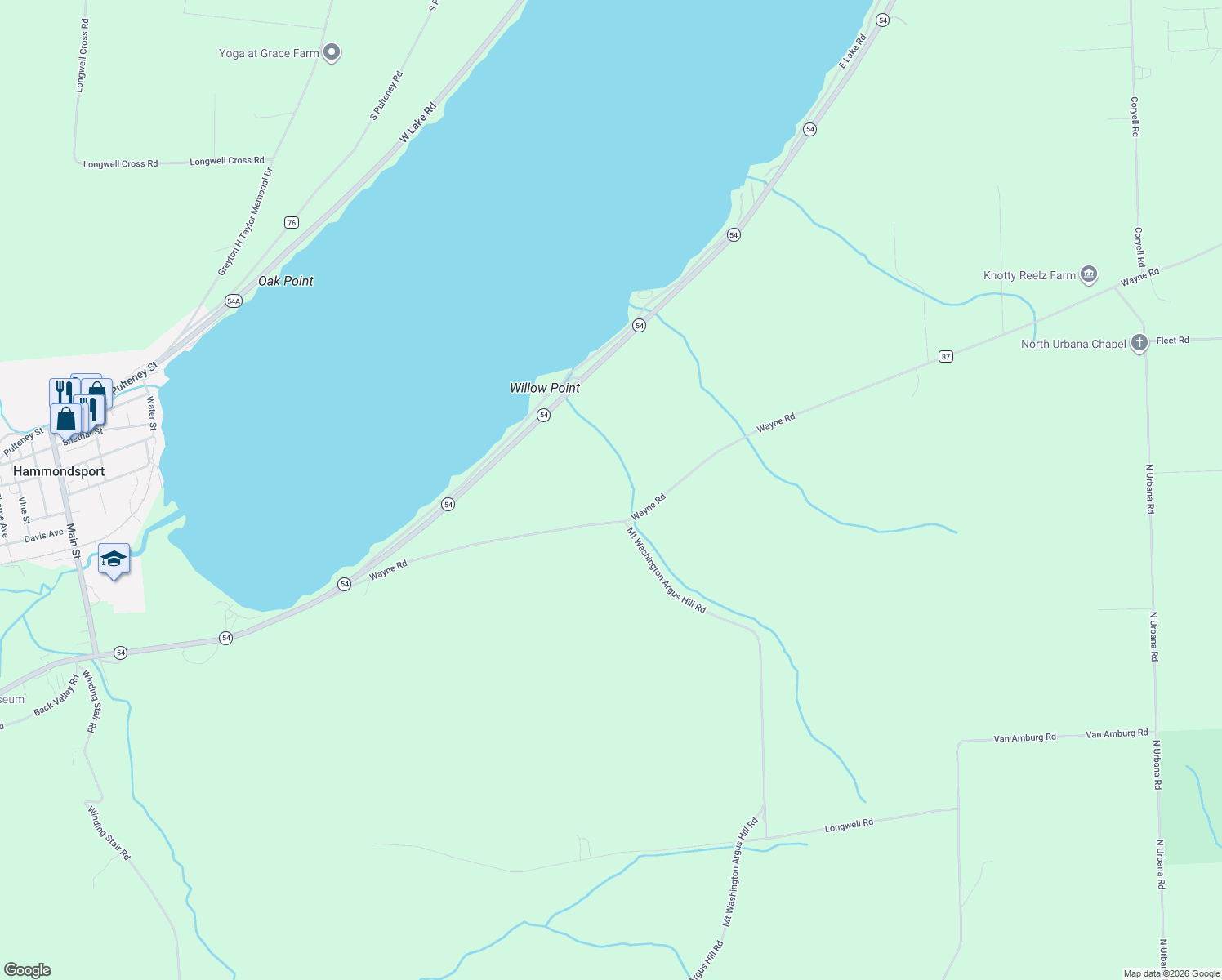 map of restaurants, bars, coffee shops, grocery stores, and more near 8509 County Road 87 in Hammondsport