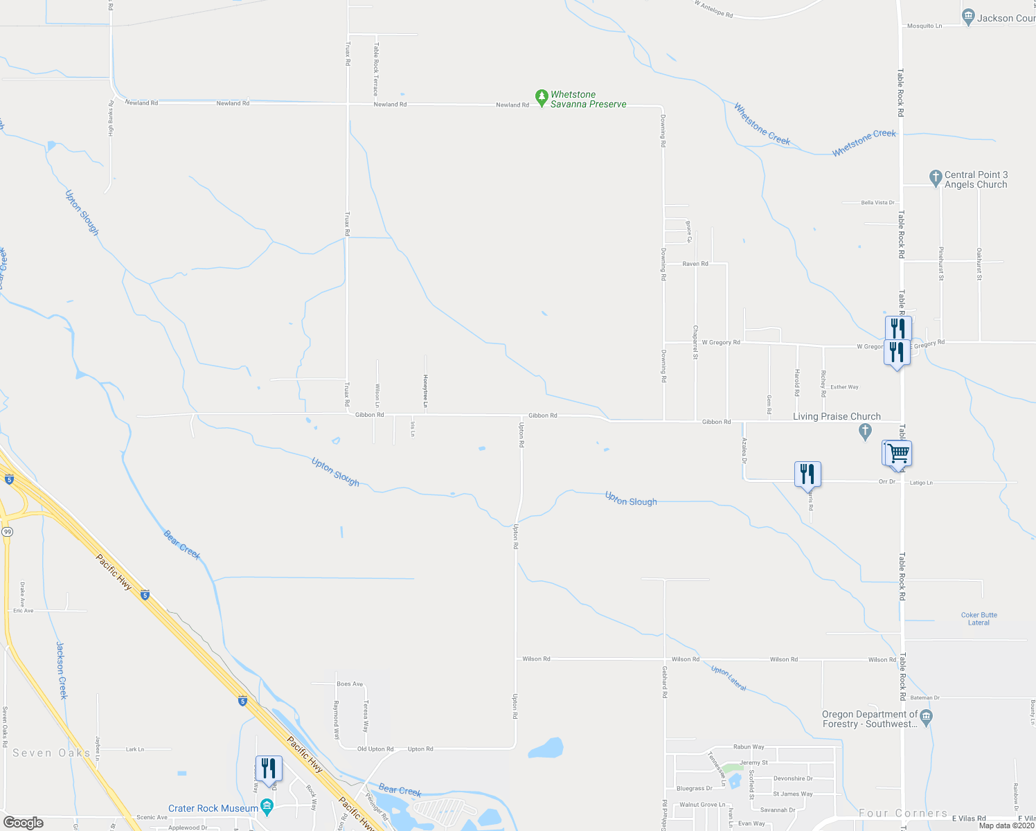 map of restaurants, bars, coffee shops, grocery stores, and more near Gibbon Rd in Central Point