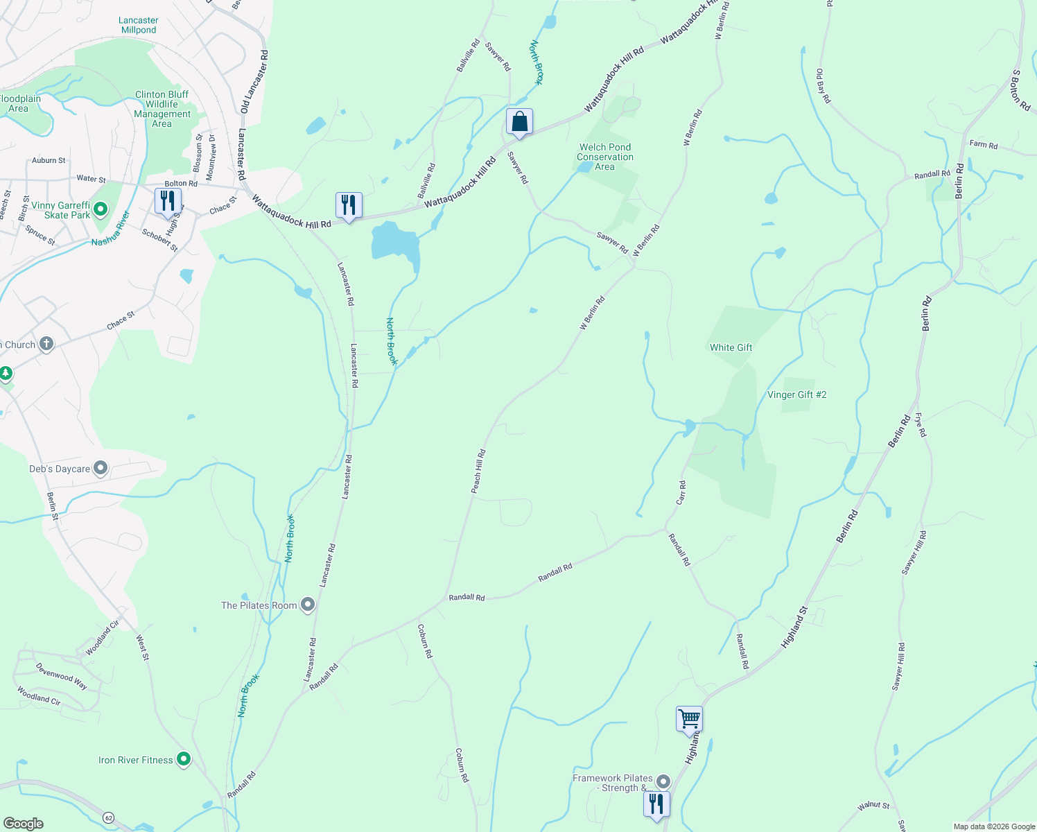 map of restaurants, bars, coffee shops, grocery stores, and more near 93 Peach Hill Road in Berlin