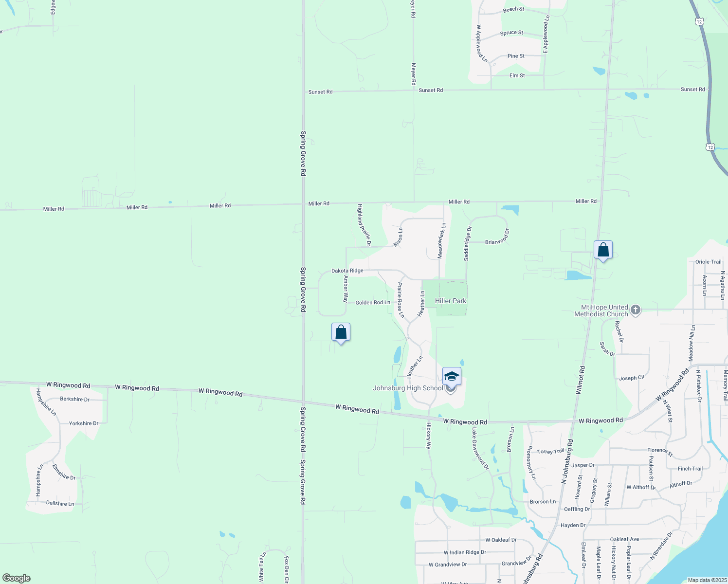map of restaurants, bars, coffee shops, grocery stores, and more near 5611 Heron Court in Johnsburg