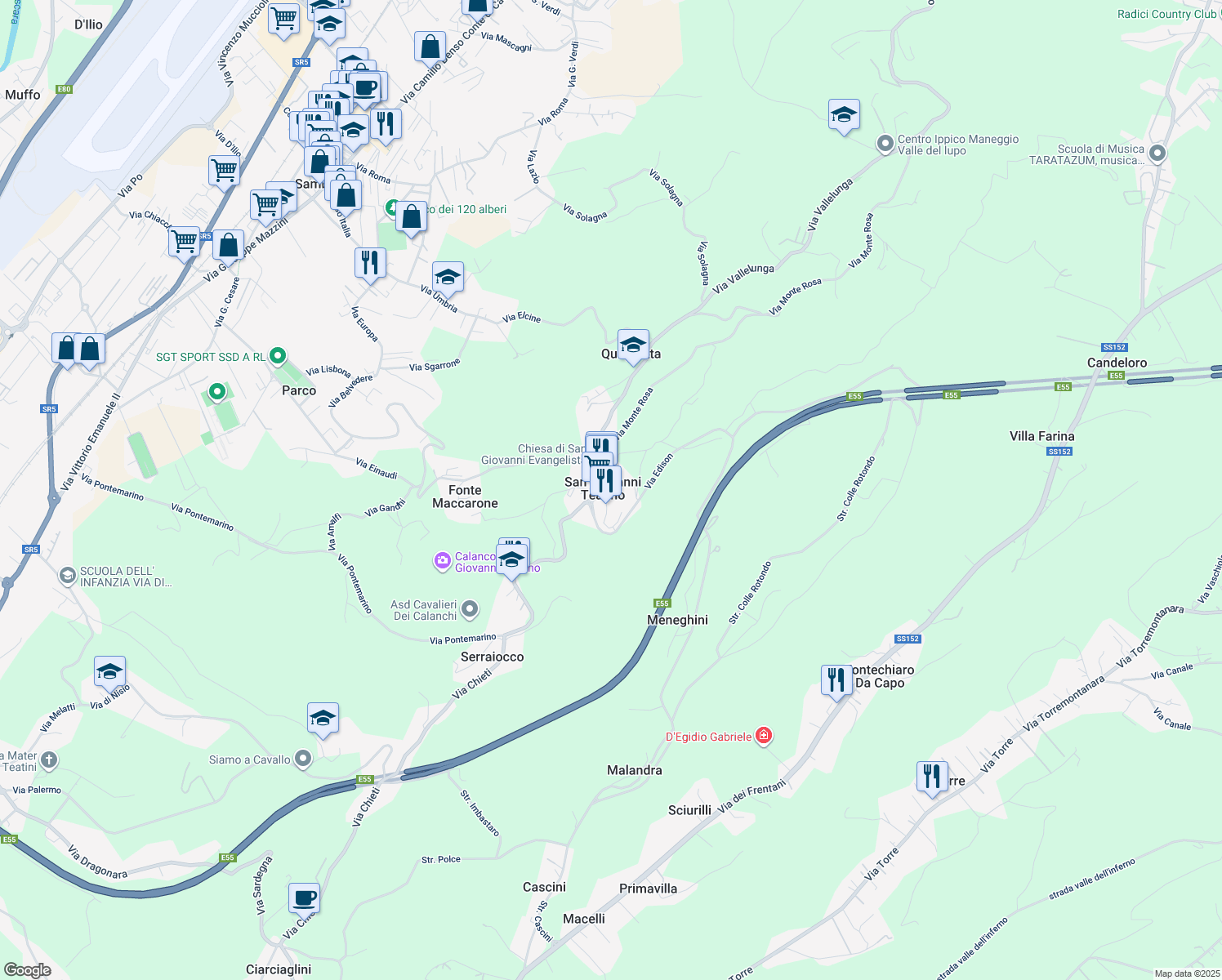 map of restaurants, bars, coffee shops, grocery stores, and more near in San Giovanni Teatino