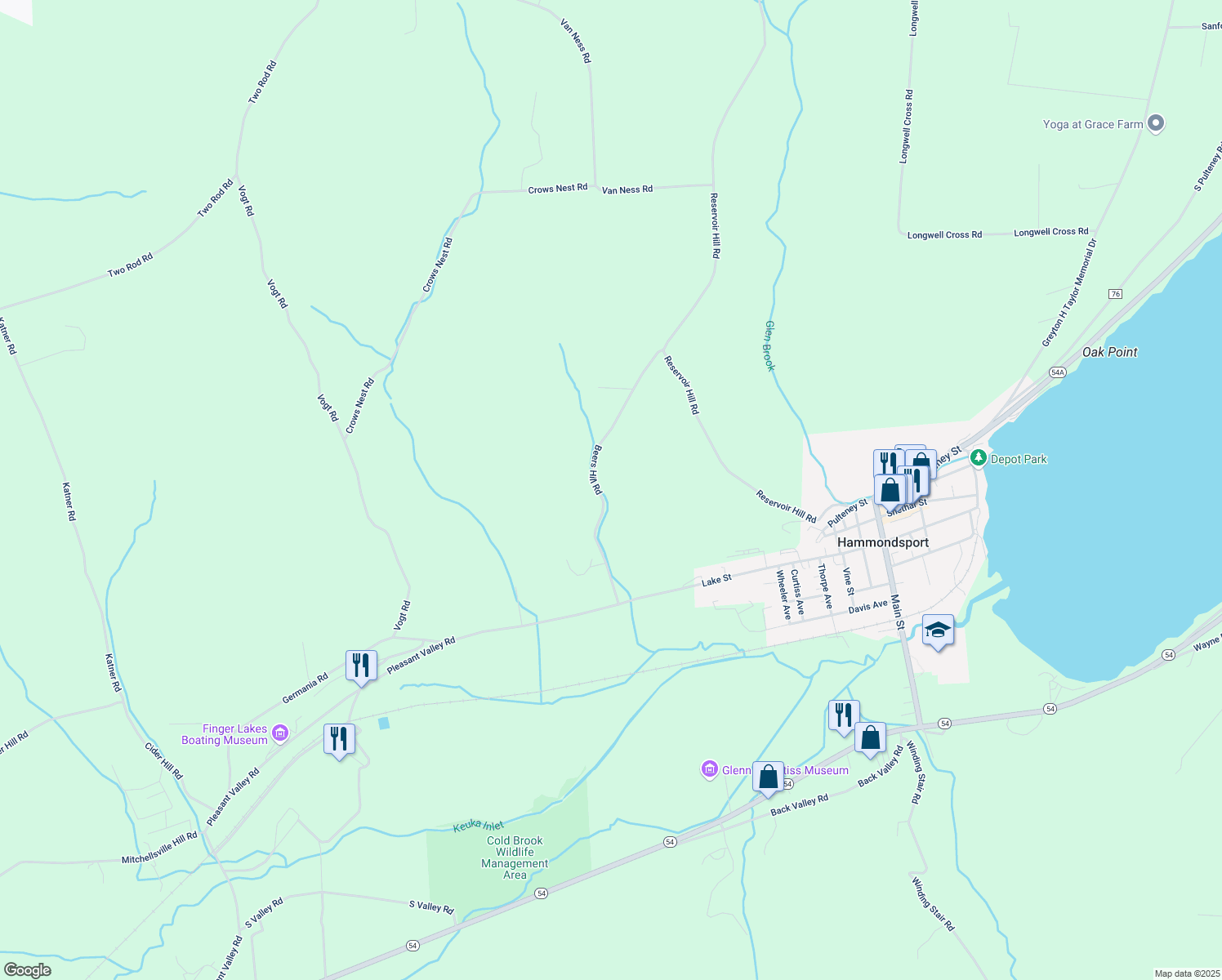 map of restaurants, bars, coffee shops, grocery stores, and more near 8430 Beers Hill Rd in Hammondsport