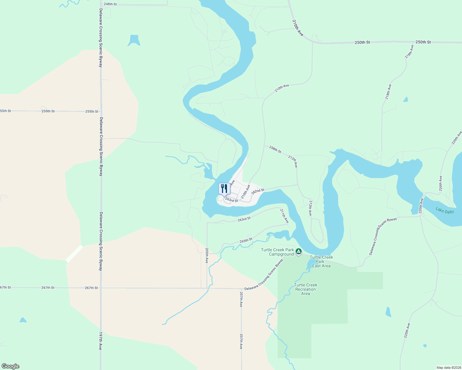 map of restaurants, bars, coffee shops, grocery stores, and more near 25999 208th Avenue in Delhi