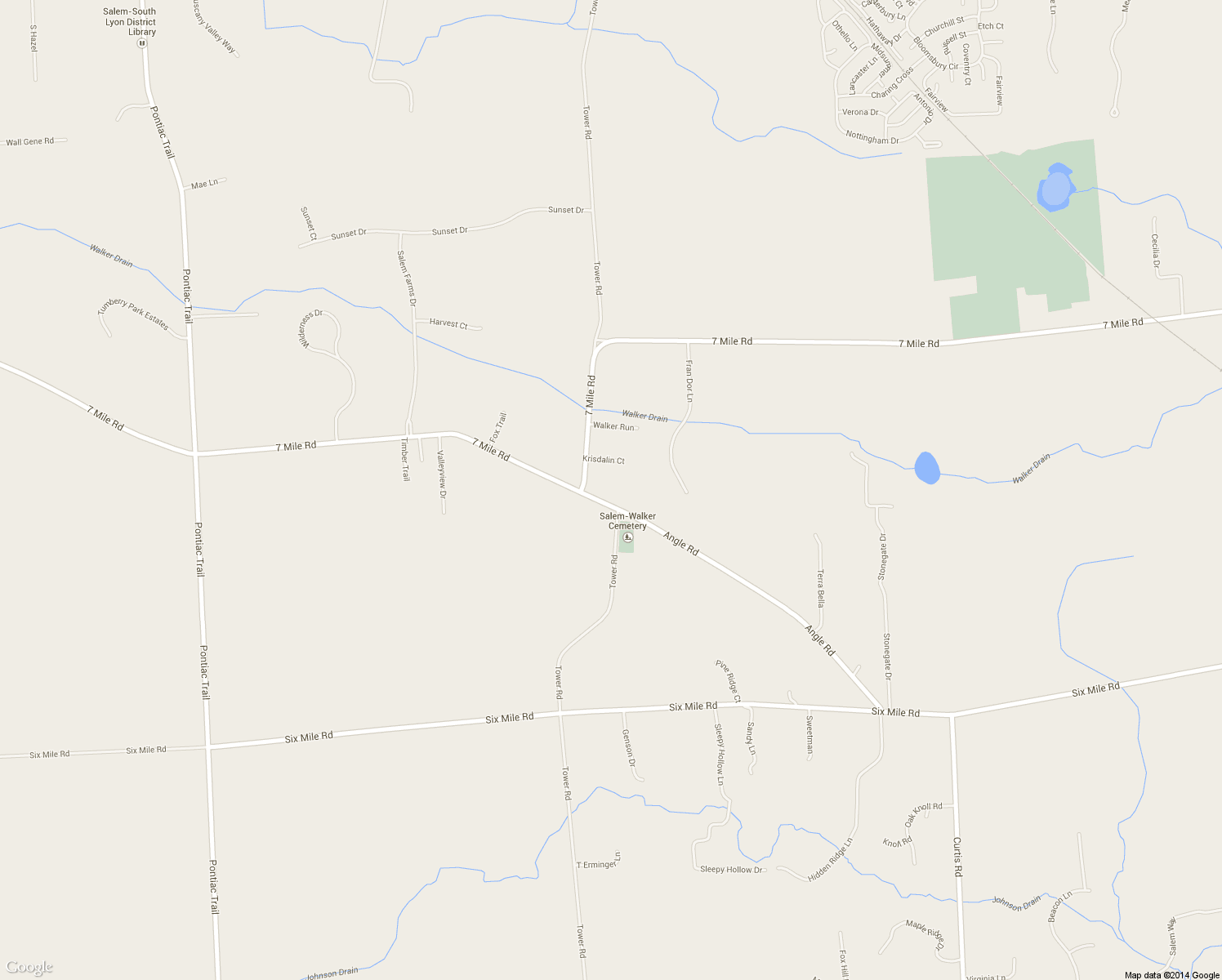 map of restaurants, bars, coffee shops, grocery stores, and more near 7051 Angle Road in Northville