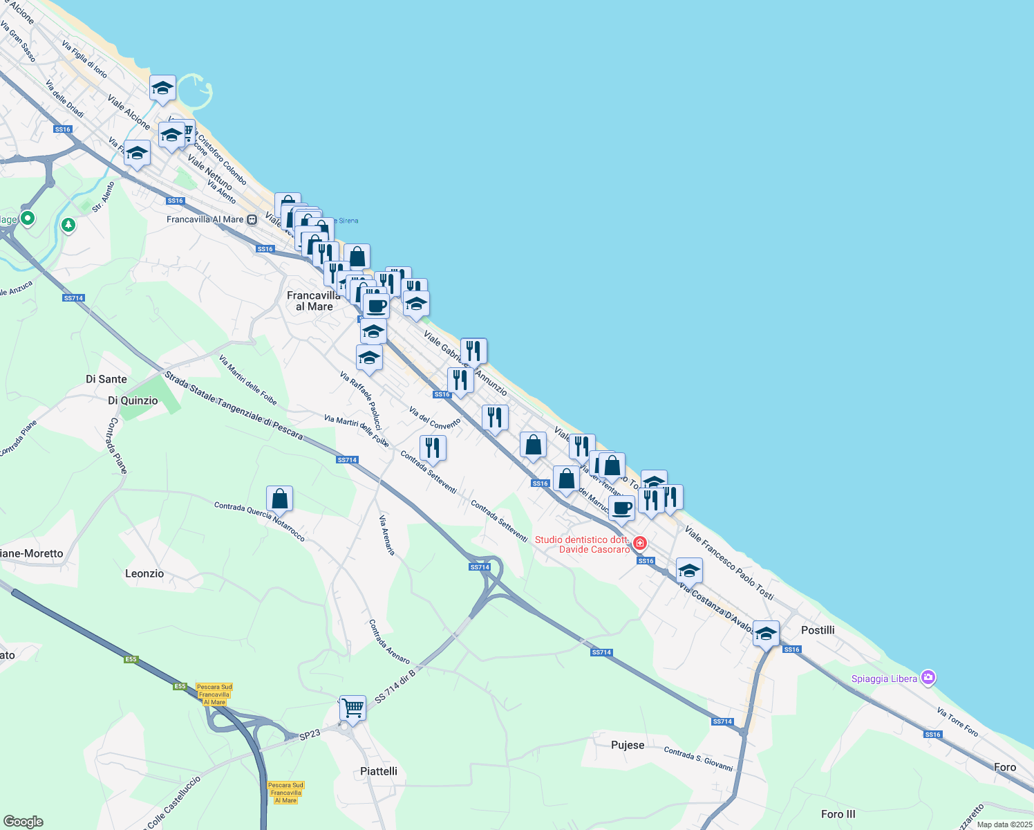 map of restaurants, bars, coffee shops, grocery stores, and more near 26 Via Tosti F. Paolo in Francavilla al Mare