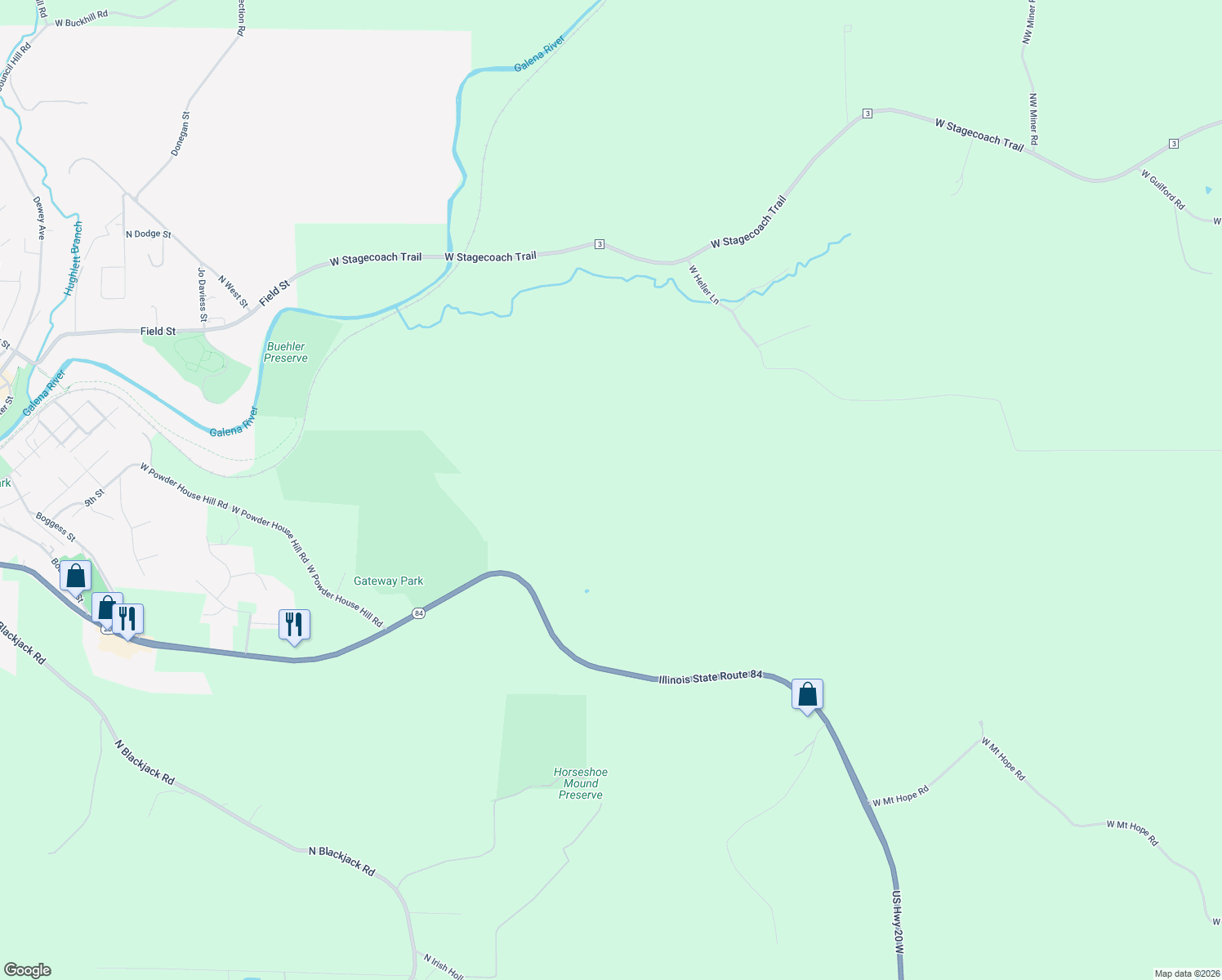 map of restaurants, bars, coffee shops, grocery stores, and more near in Galena