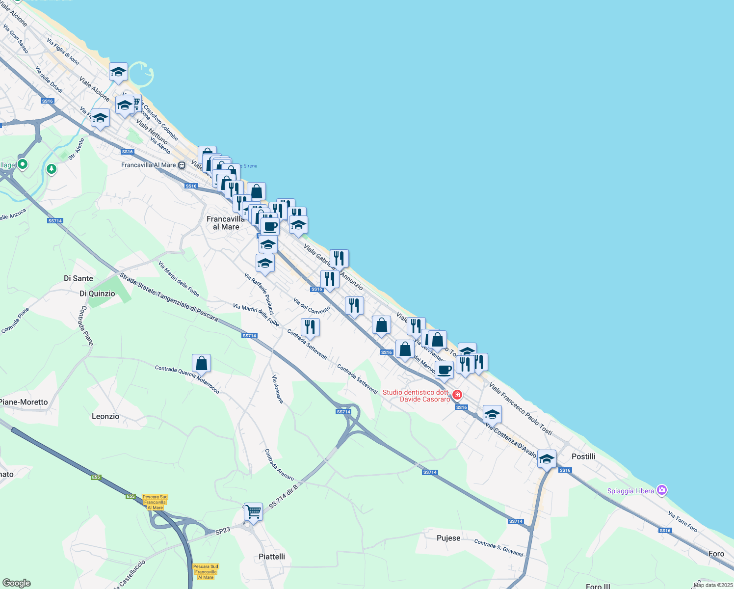 map of restaurants, bars, coffee shops, grocery stores, and more near 26 Via Tosti F. Paolo in Francavilla al Mare