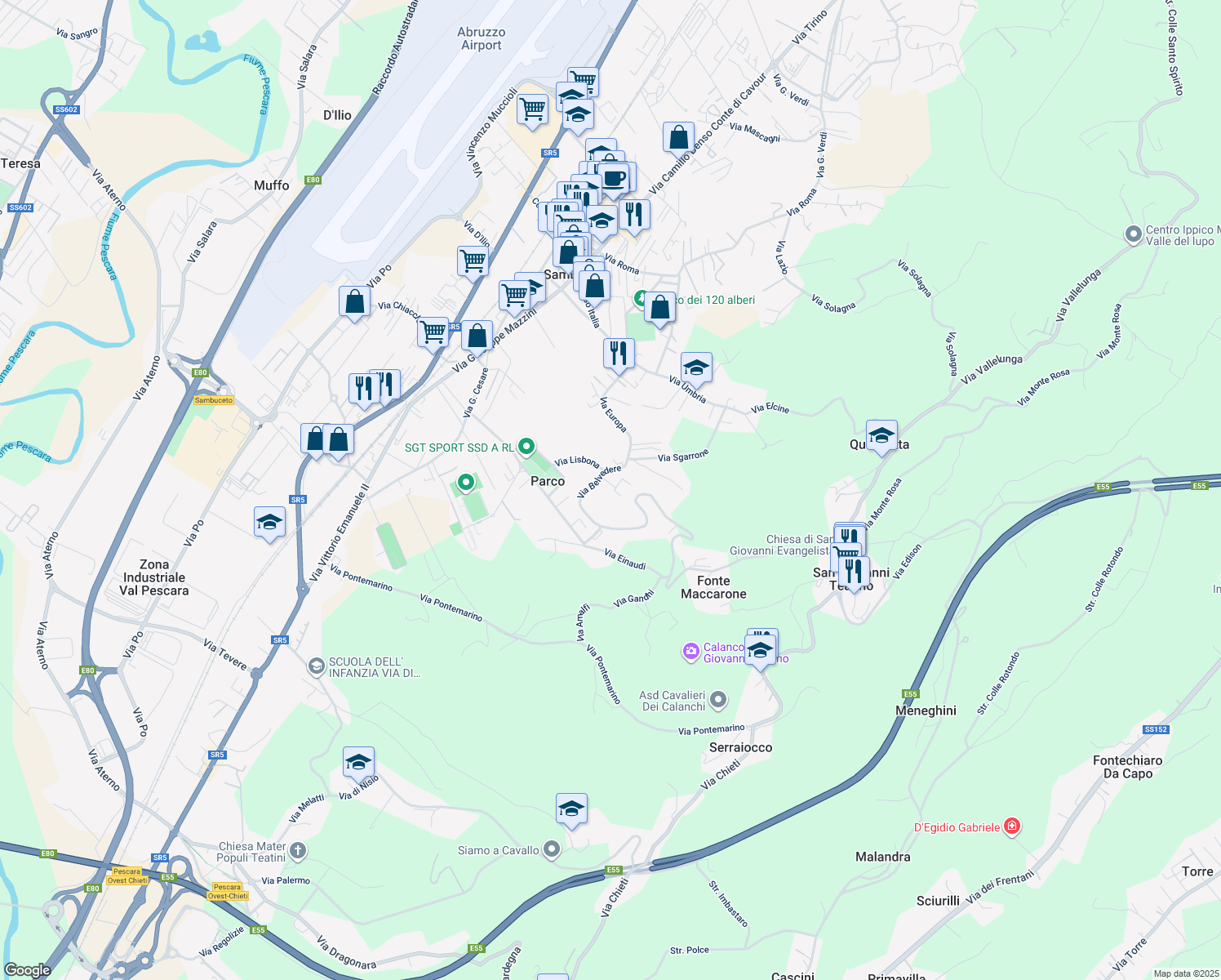 map of restaurants, bars, coffee shops, grocery stores, and more near 2 Via Belvedere in Provincia di Chieti