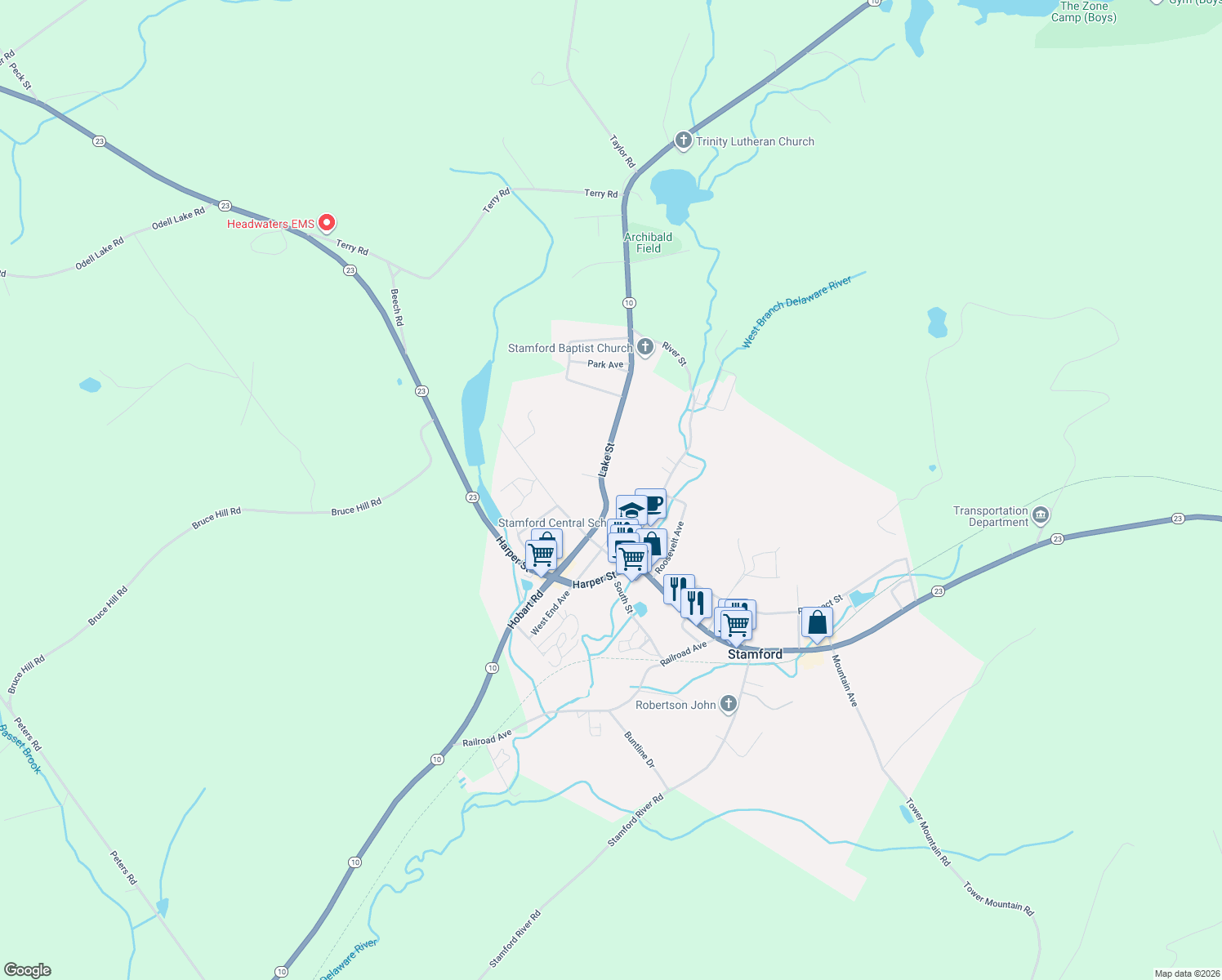 map of restaurants, bars, coffee shops, grocery stores, and more near 12 Lake St in Stamford