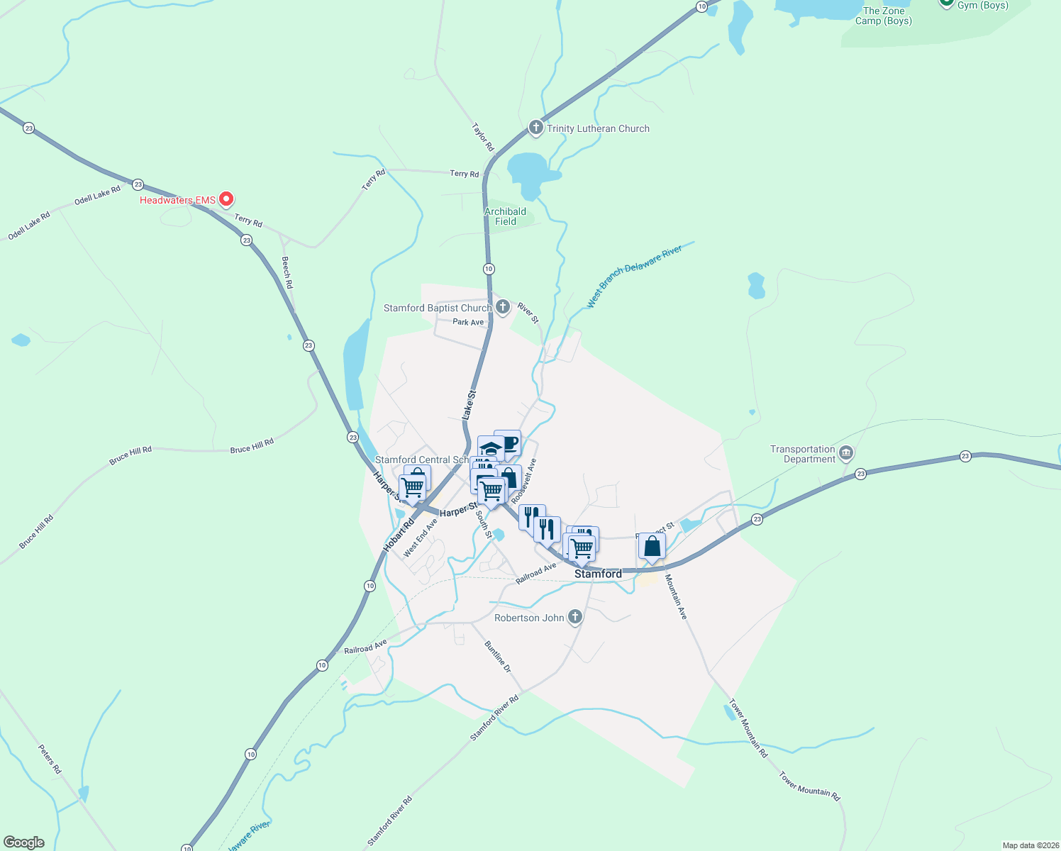 map of restaurants, bars, coffee shops, grocery stores, and more near 32 River St in Stamford