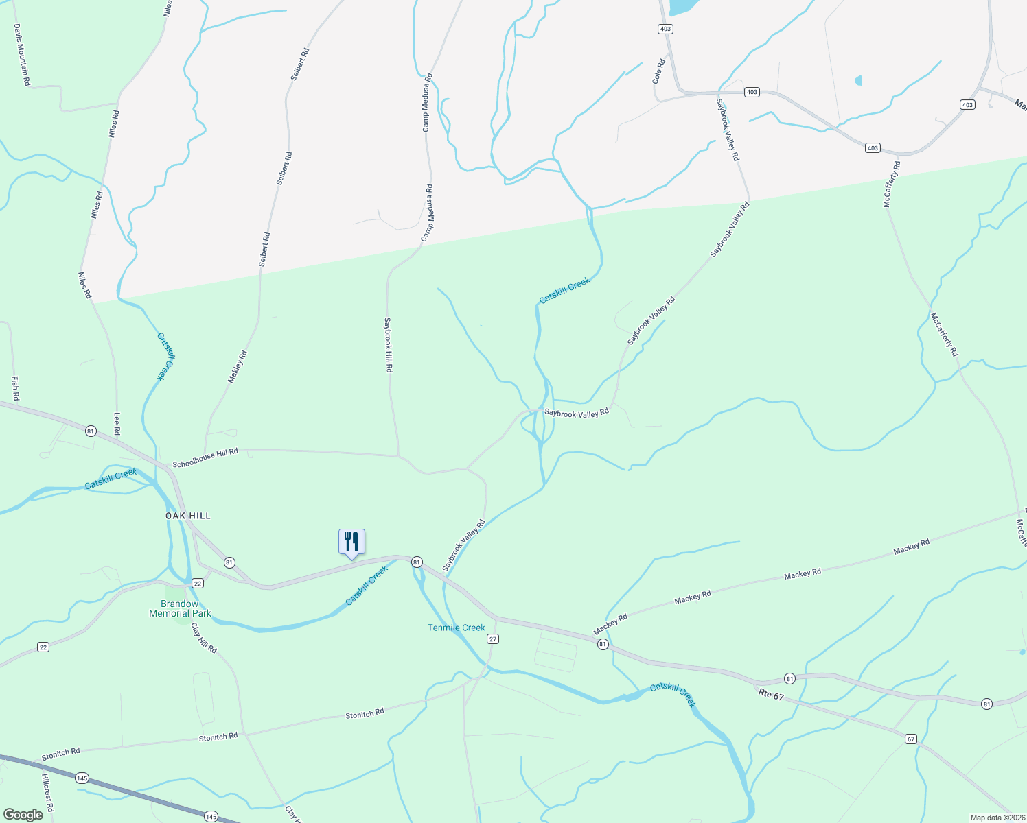 map of restaurants, bars, coffee shops, grocery stores, and more near 257 Saybrook Valley Road in Oak Hill