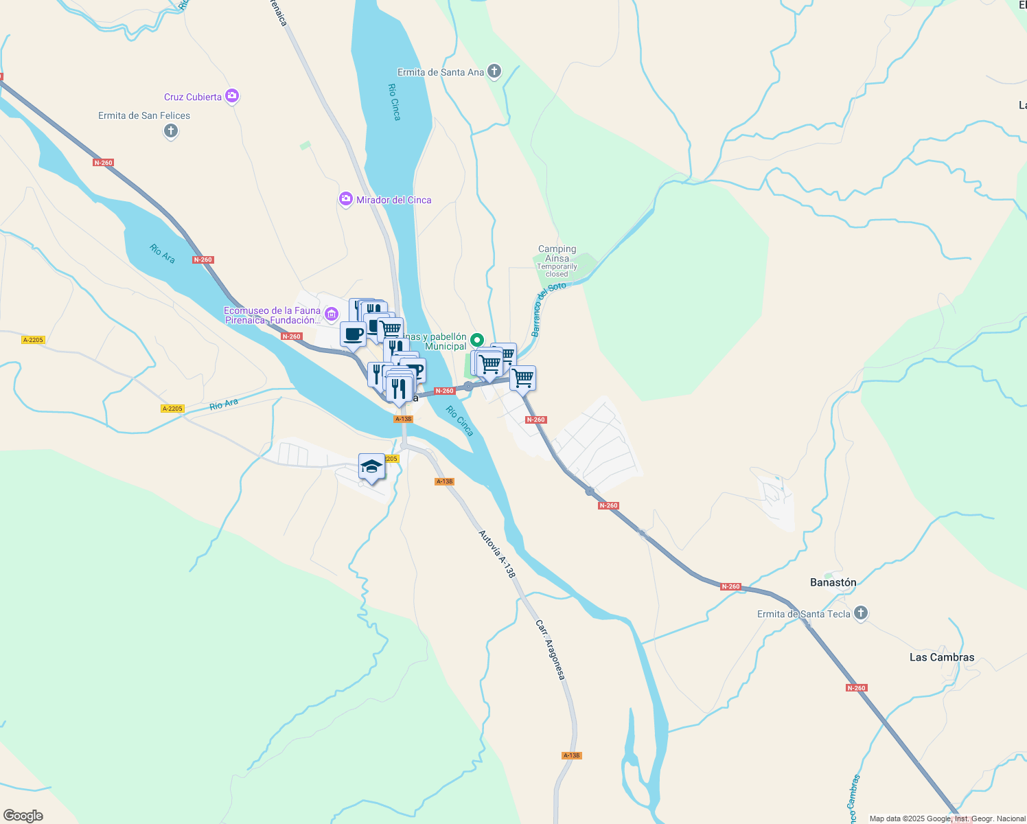 map of restaurants, bars, coffee shops, grocery stores, and more near 5 Calle Peña Montañesa in Aínsa