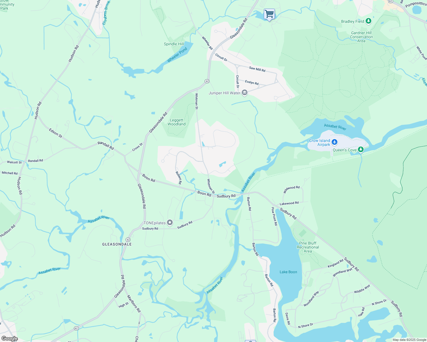 map of restaurants, bars, coffee shops, grocery stores, and more near 7 Apple Blossom Lane in Stow